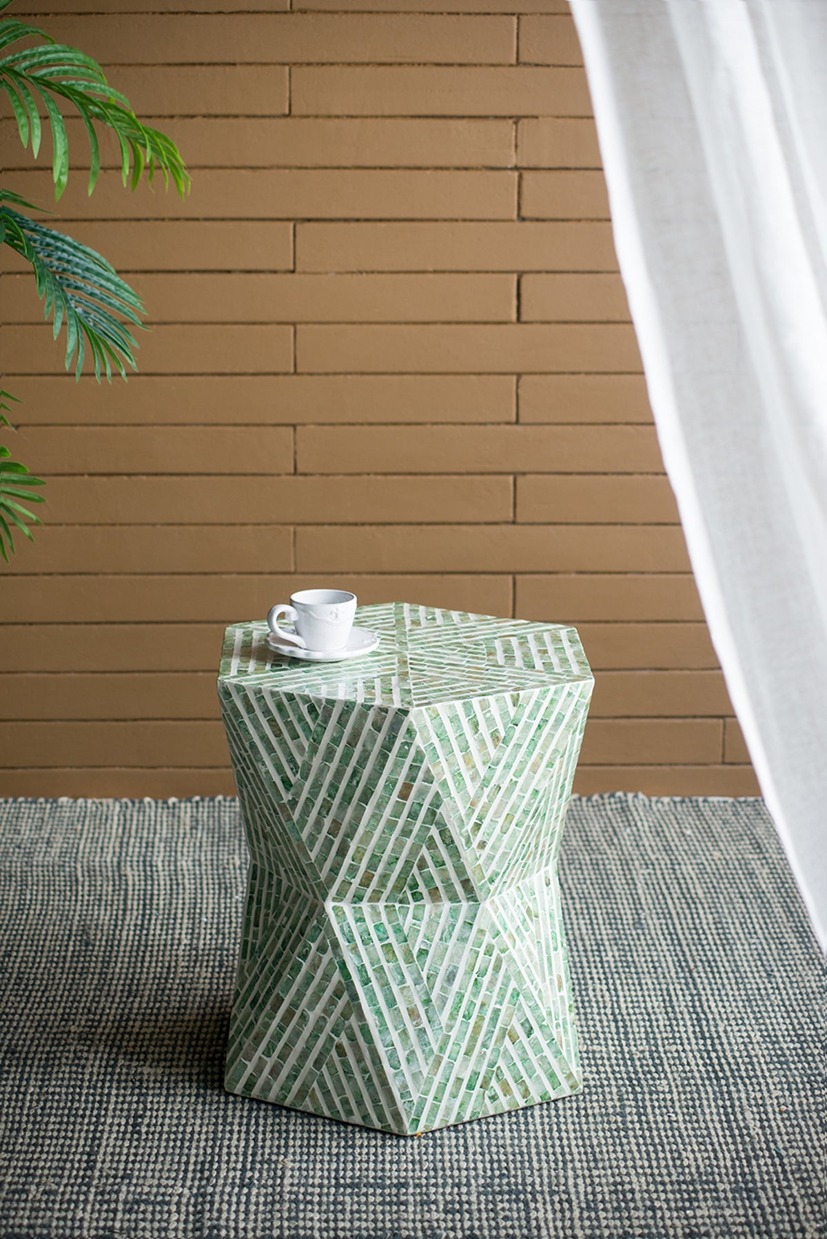 Tapered Green Garden Capiz Stool/Accent Side Table
