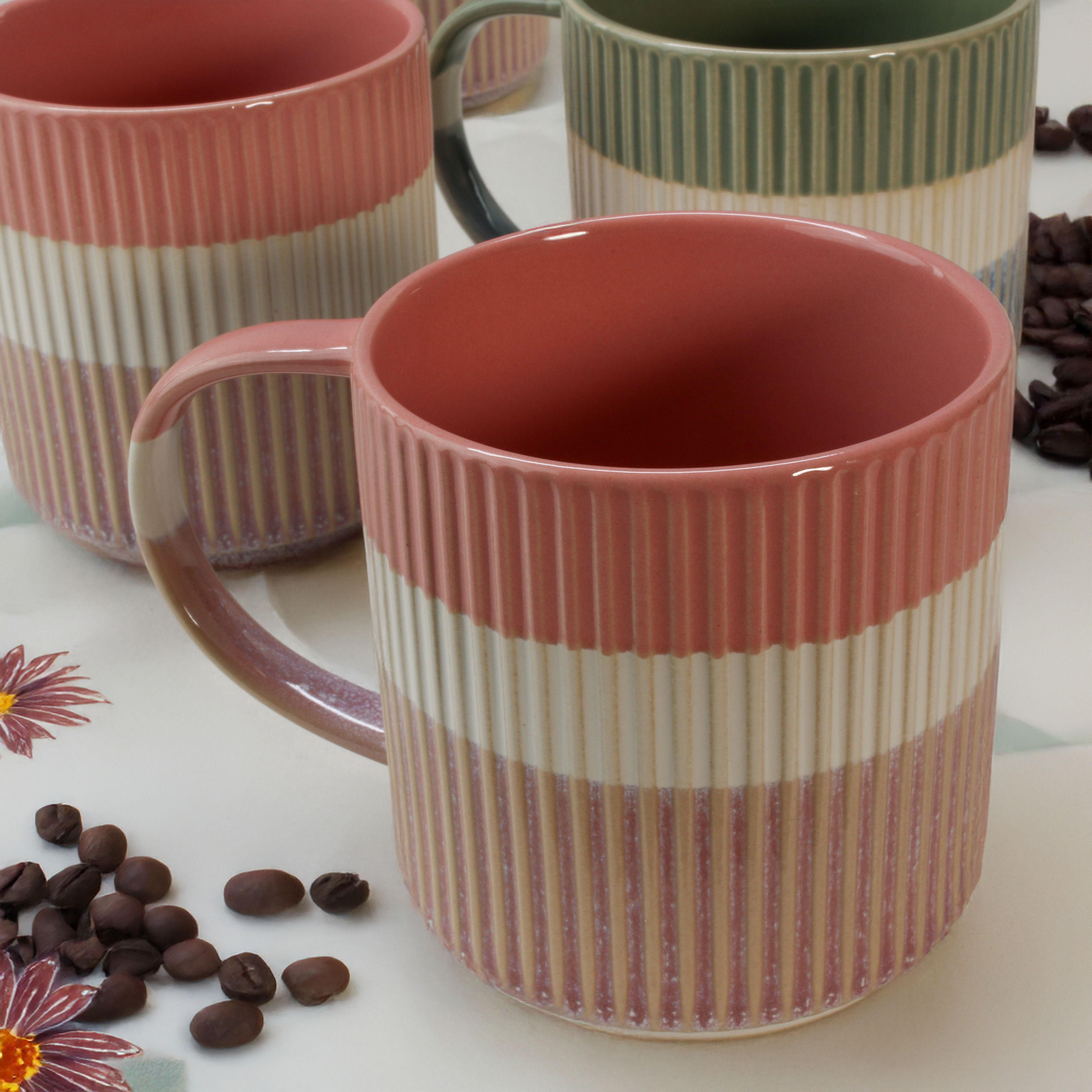 Tri-Color Mugs, 8-Piece Set