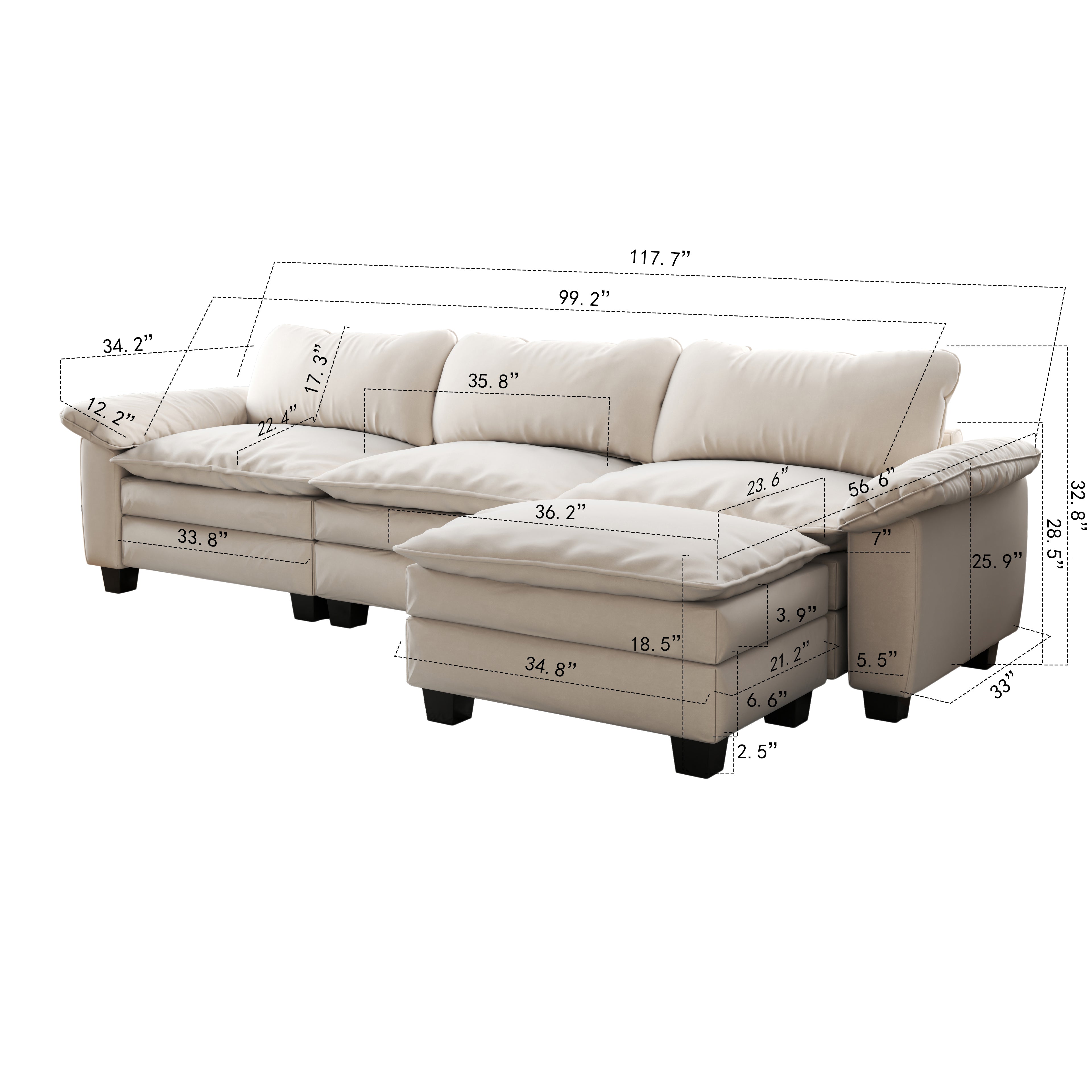Luxury Soft Velevt Sectional Sofa with Ottoman