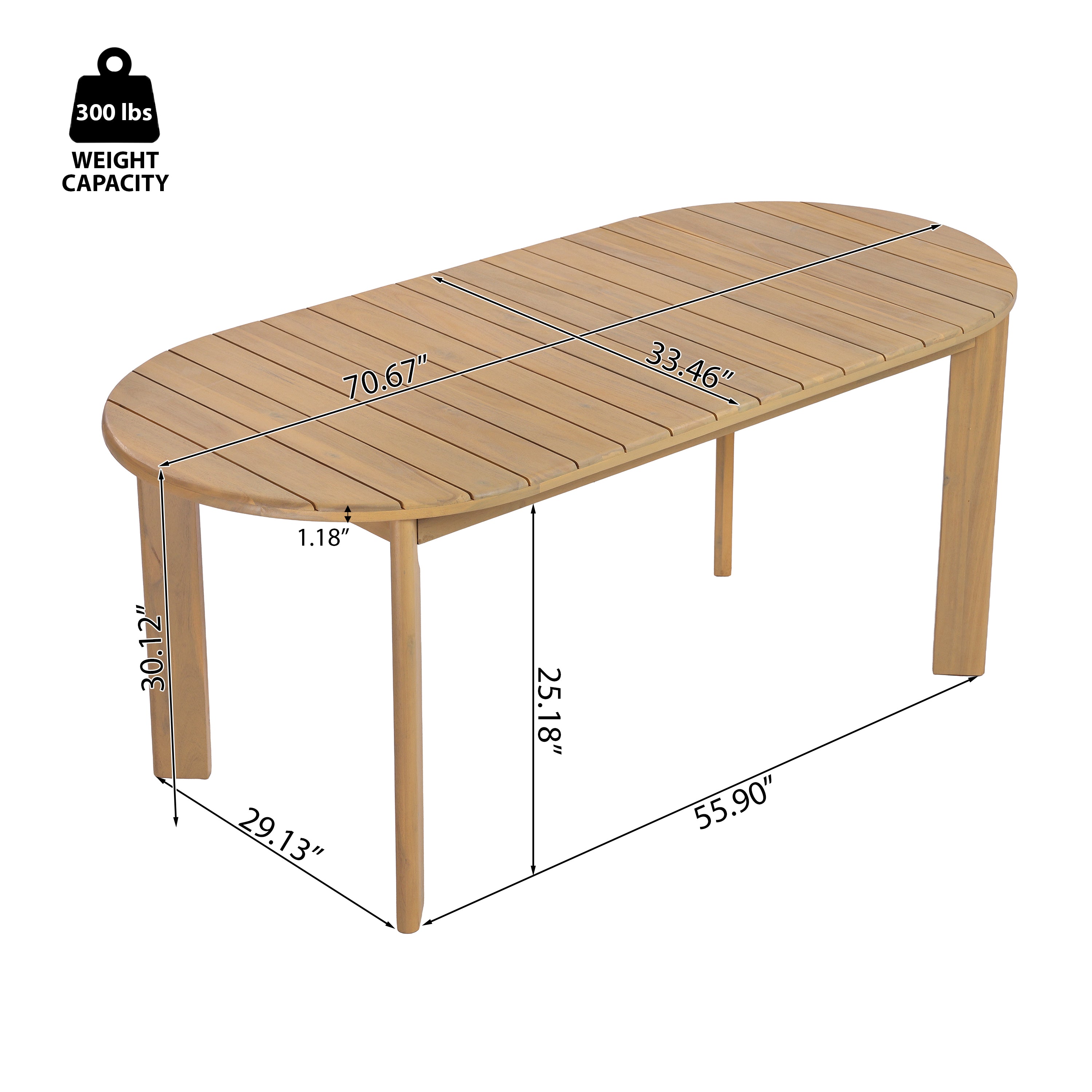 Woodside Oval Outdoor Dining Table with Light Teak Finish