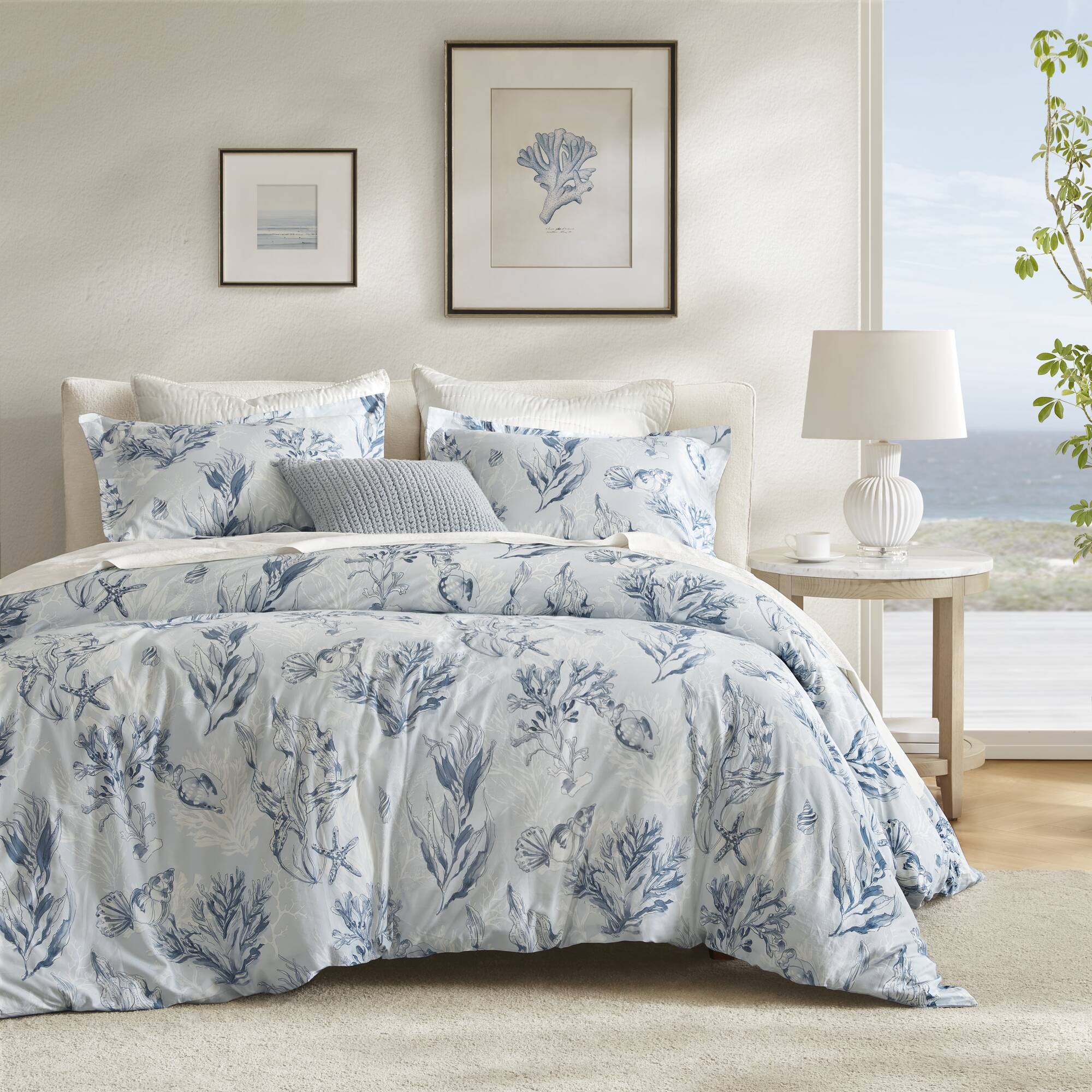 3 Piece Chambray Sea Life 100% Cotton Sateen Duvet Cover Set