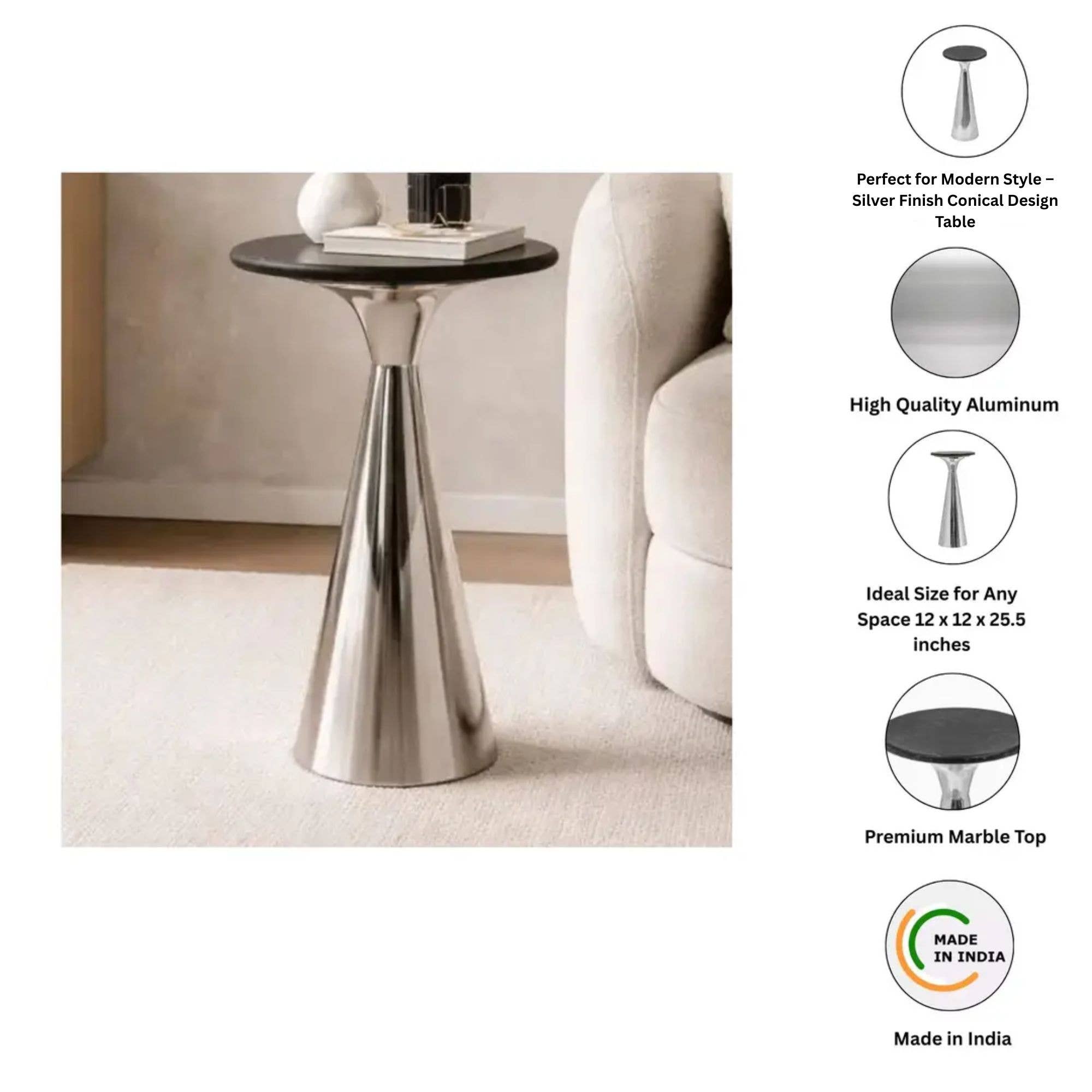 Modern Side Table with Black Marble Top