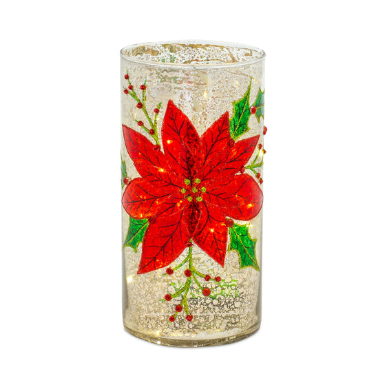 Mercury Glass Candle Holder with Beaded Poinsettia, Set of 6