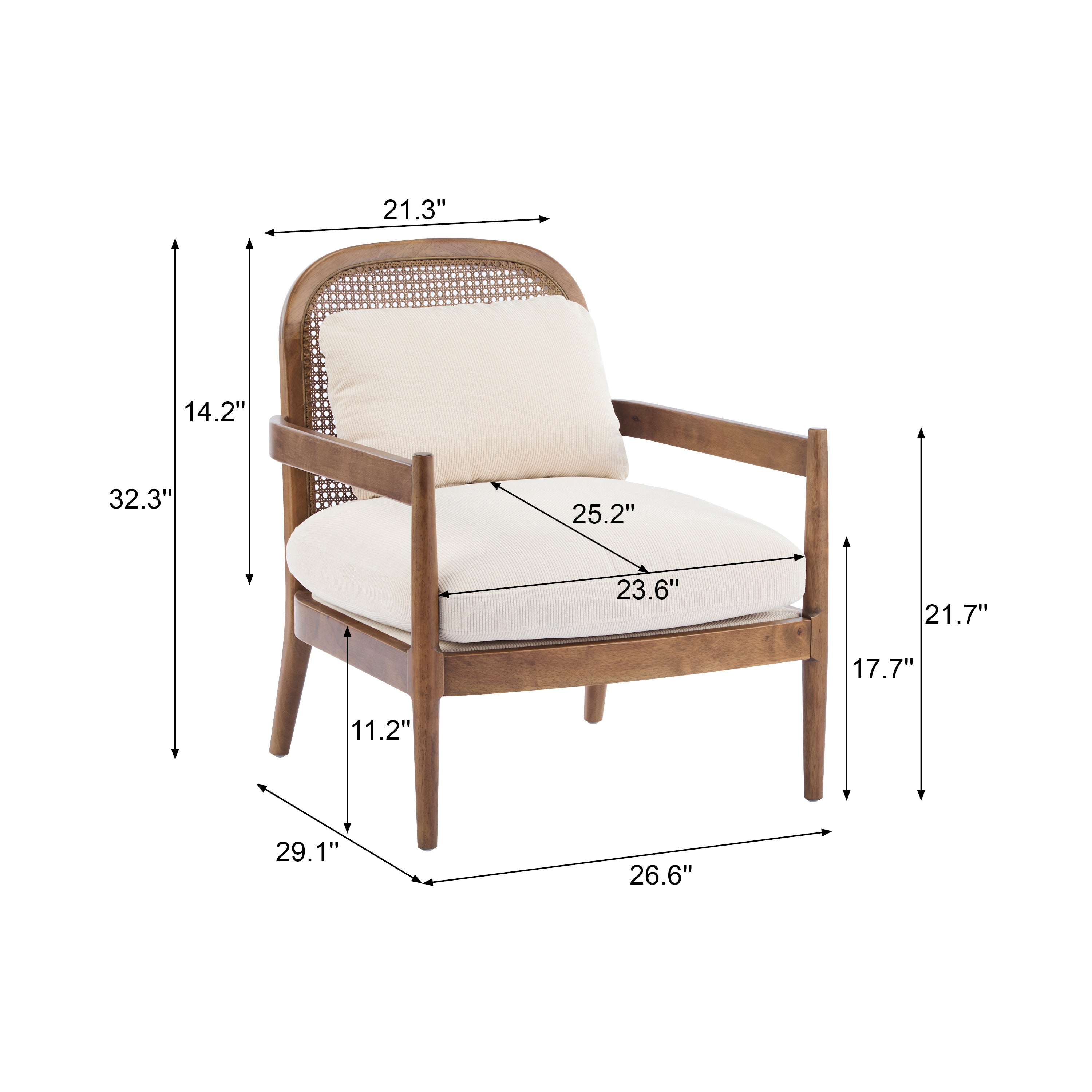 Elliston Solid Wood and Rattan Accent Chair with Cushions, Set of 2