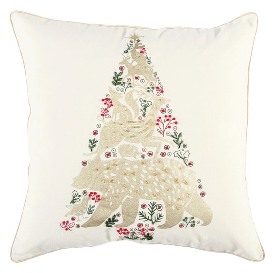 Tree Printed And Embroidered Cotton Duck (100% Cotton) Poly Filled Decorative Throw Pillow