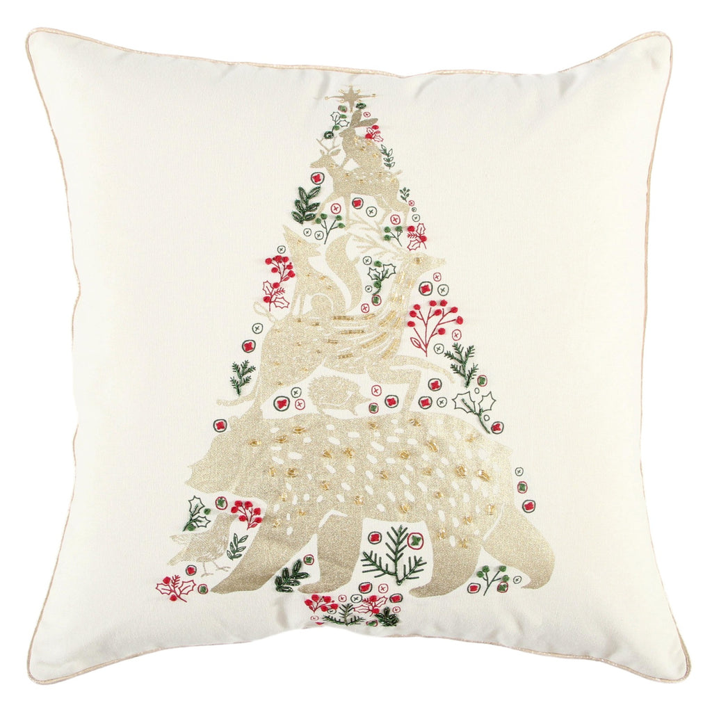 Tree Printed And Embroidered Cotton Pillow Cover