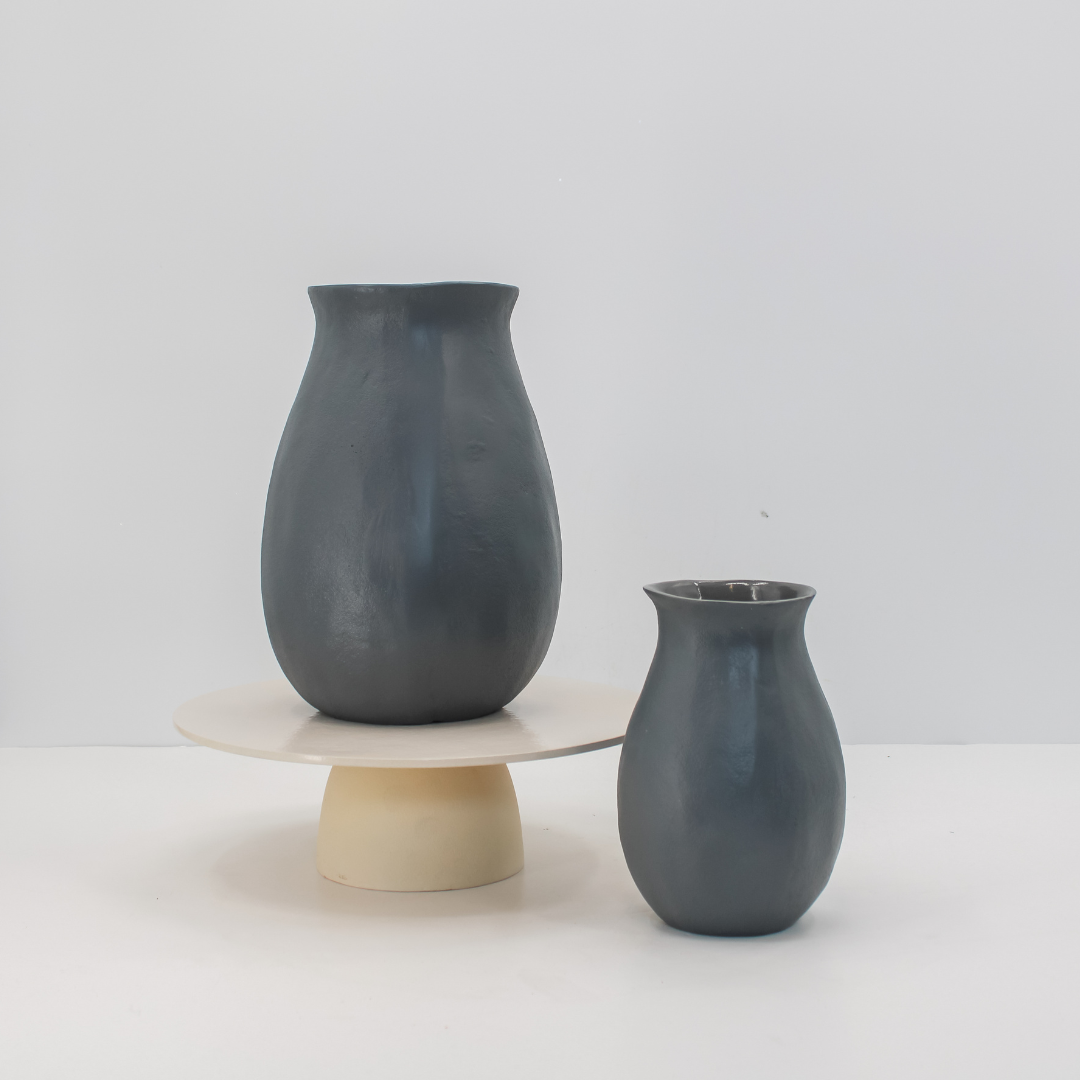 Aluminum Vase in Grey, 10.5 in