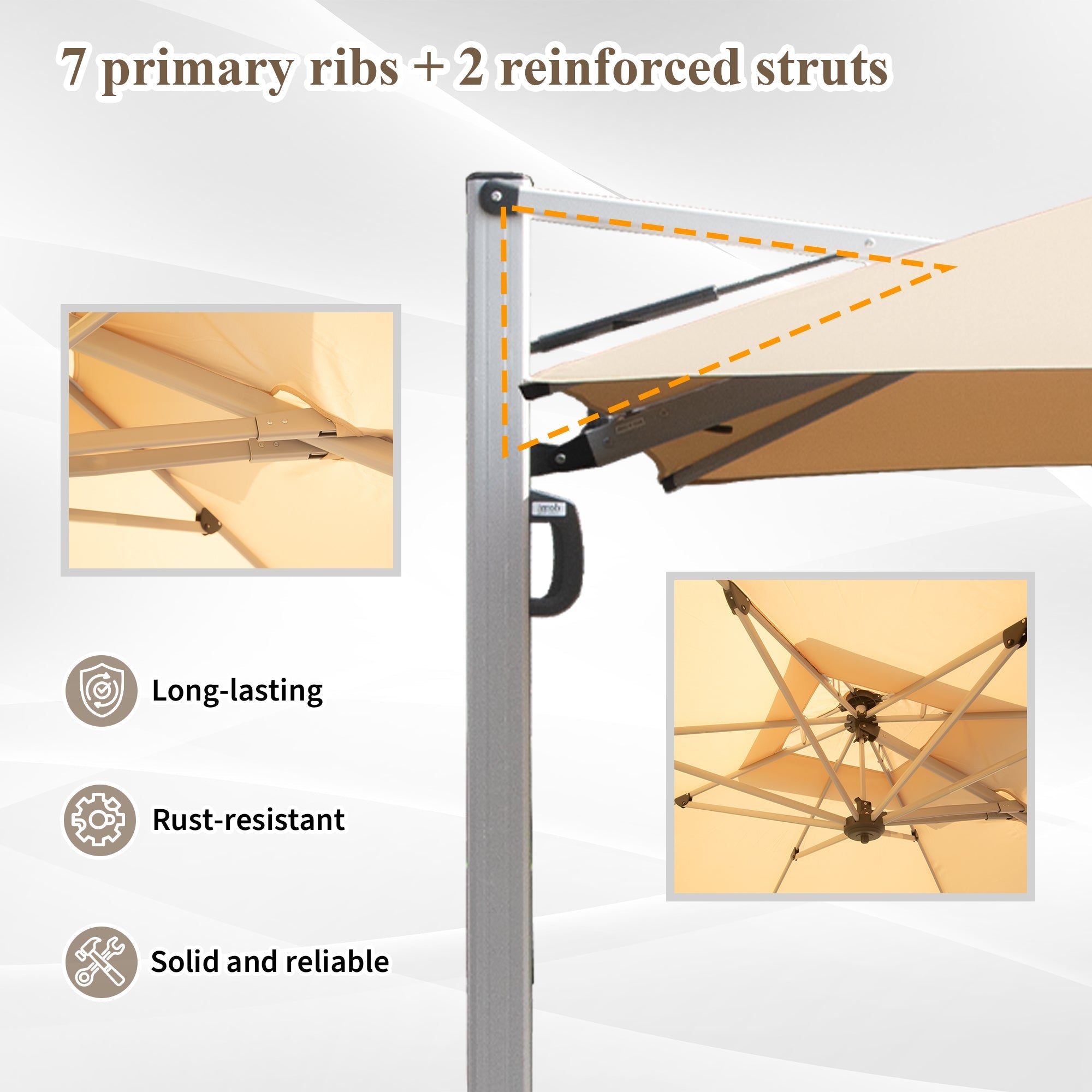 9' Aluminum Cantilever Tilt Patio Umbrella with Center Pole, Base Not Included