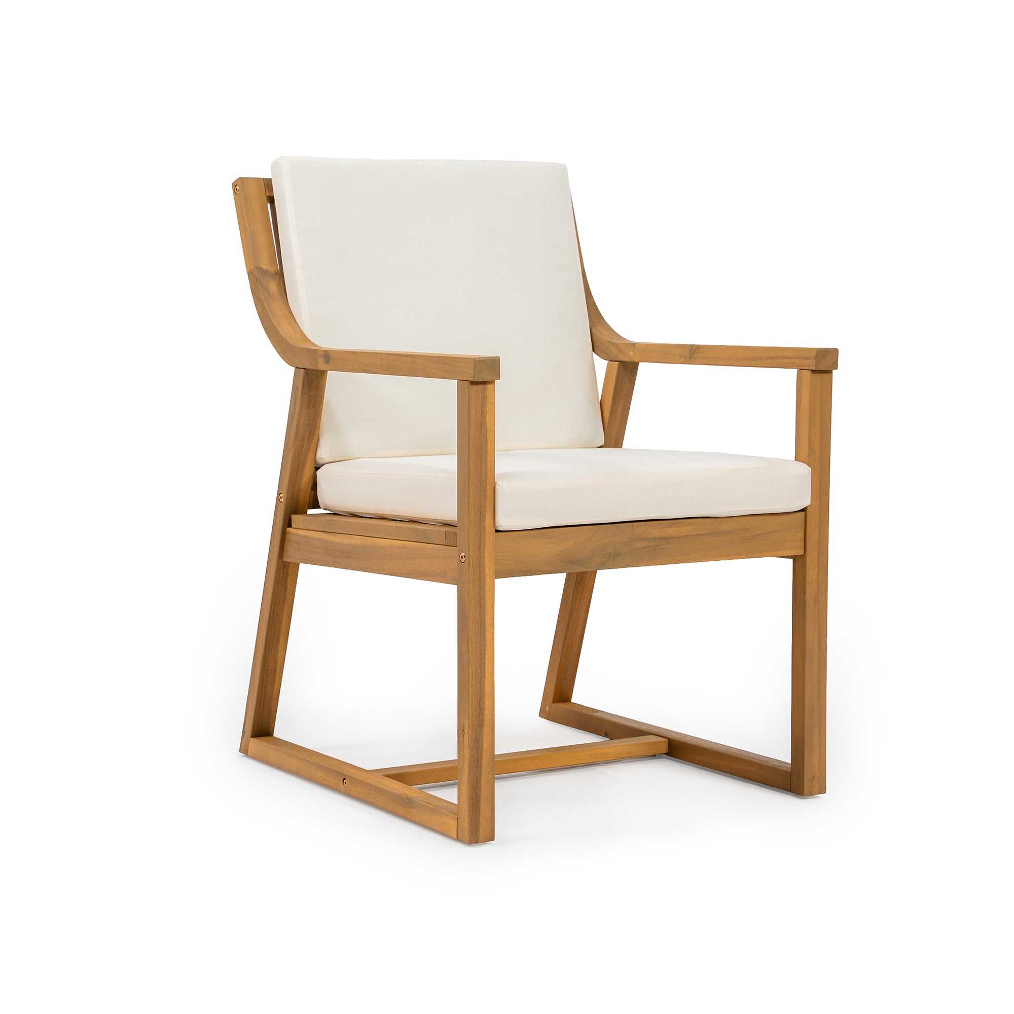 TREXM Patio Dining Table Set for 6, Round Dining Table with 1.96" Umbrella Hole, Outdoor Wooden Patio Furniture Set with Removable Cushions for Garden, Backyard and Pools (Light Teak+Beige Cushion)