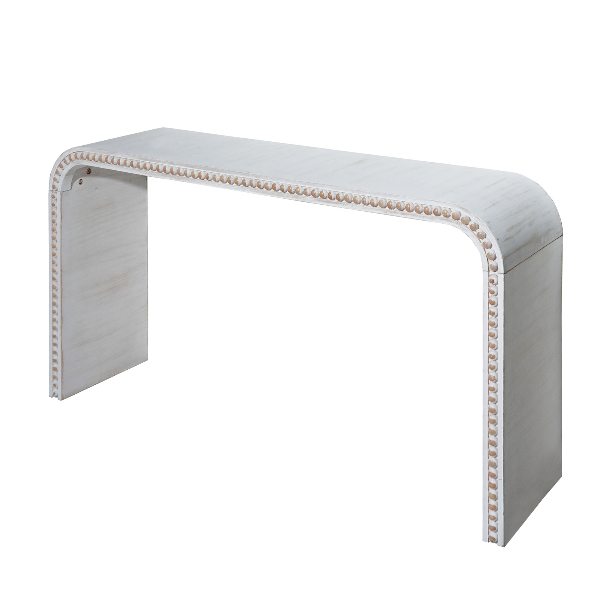 Curved Waterfall-Style Wood Beaded Console Table