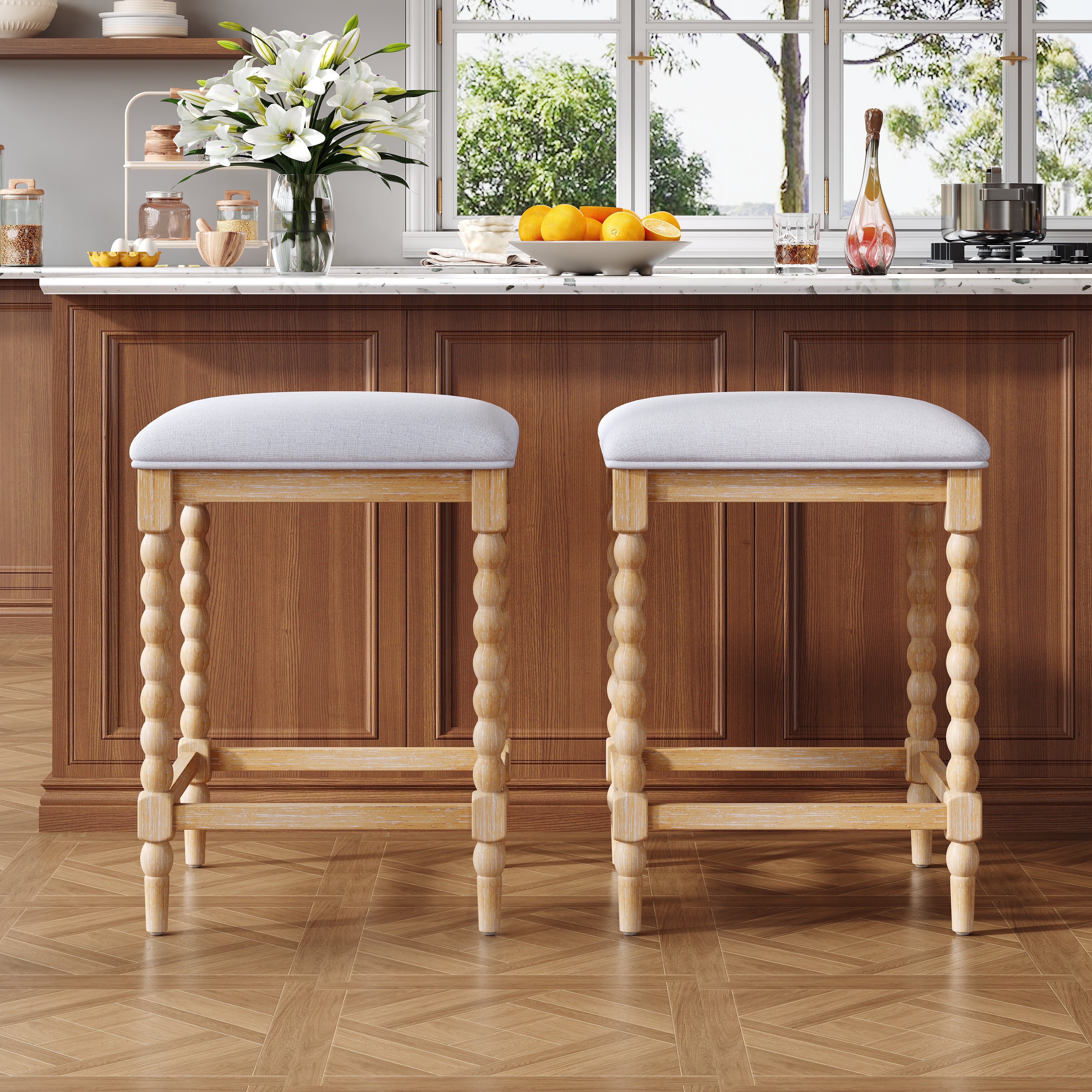 French Country Backless Bobbin Leg Counter Stool