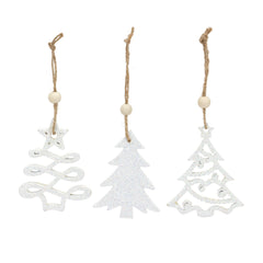 Wood Tree Tag Ornament with Beaded Hanger (Set of 9)