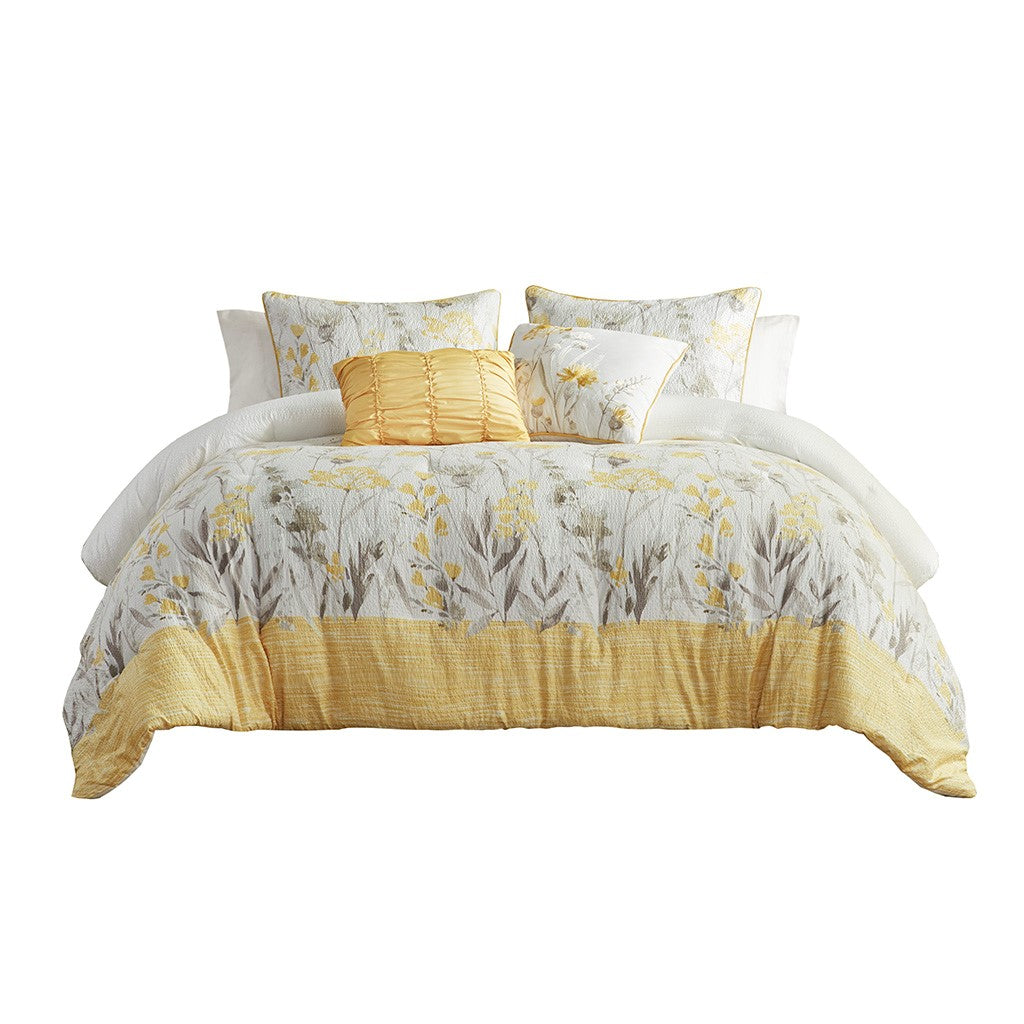 5 Piece Seersucker Comforter Set with Throw Pillows