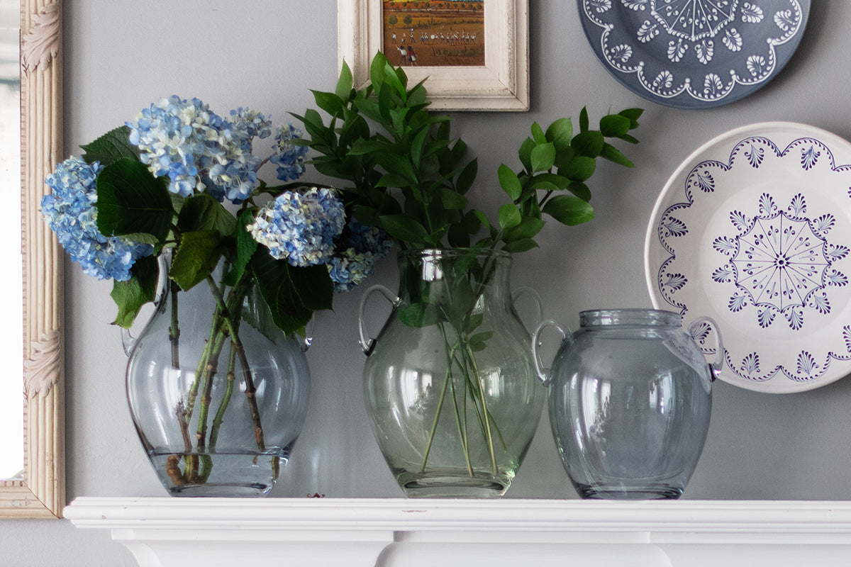 Glass Amphora Flower Vase, Sage Green