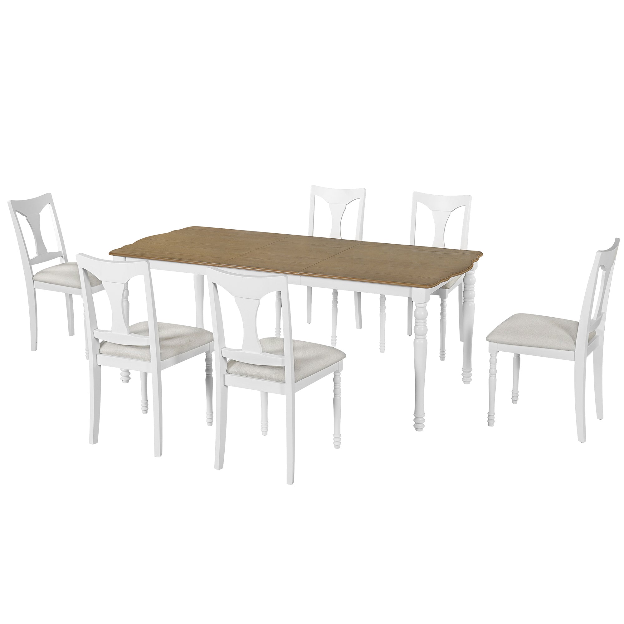Rustic Farmhouse 7 Piece Dining Set with Turned Leg Extendable Dining Table