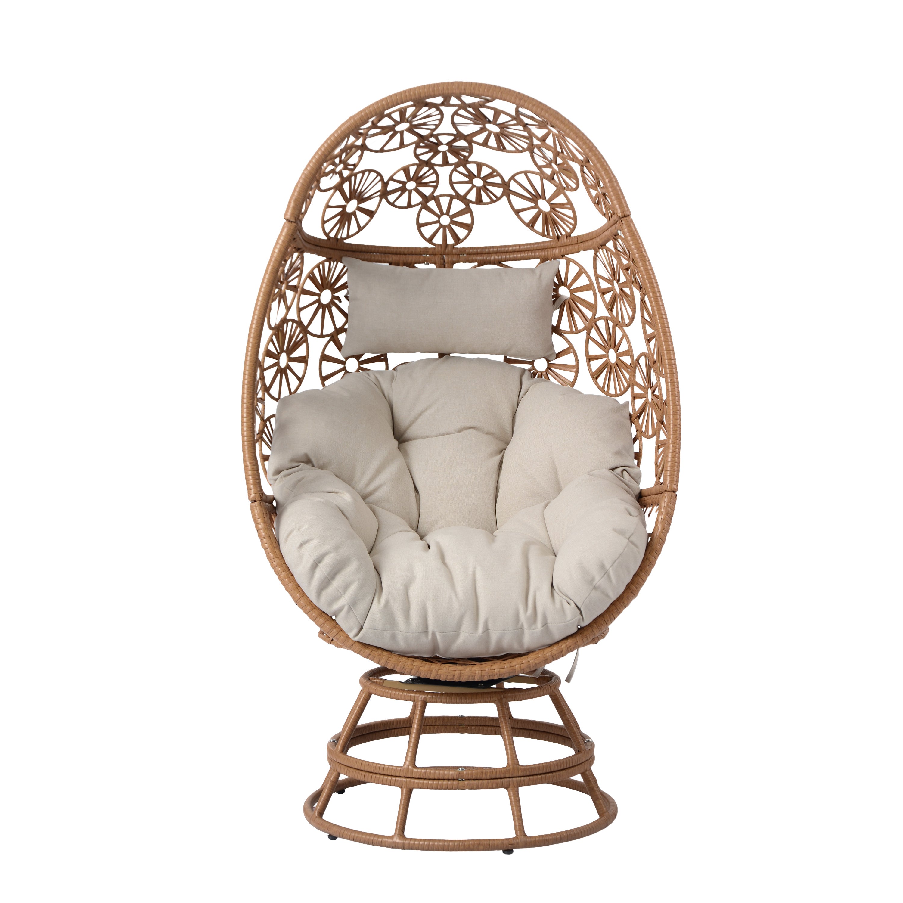 Patio Wicker Egg Chair with Circular Windmill Pattern and High Back
