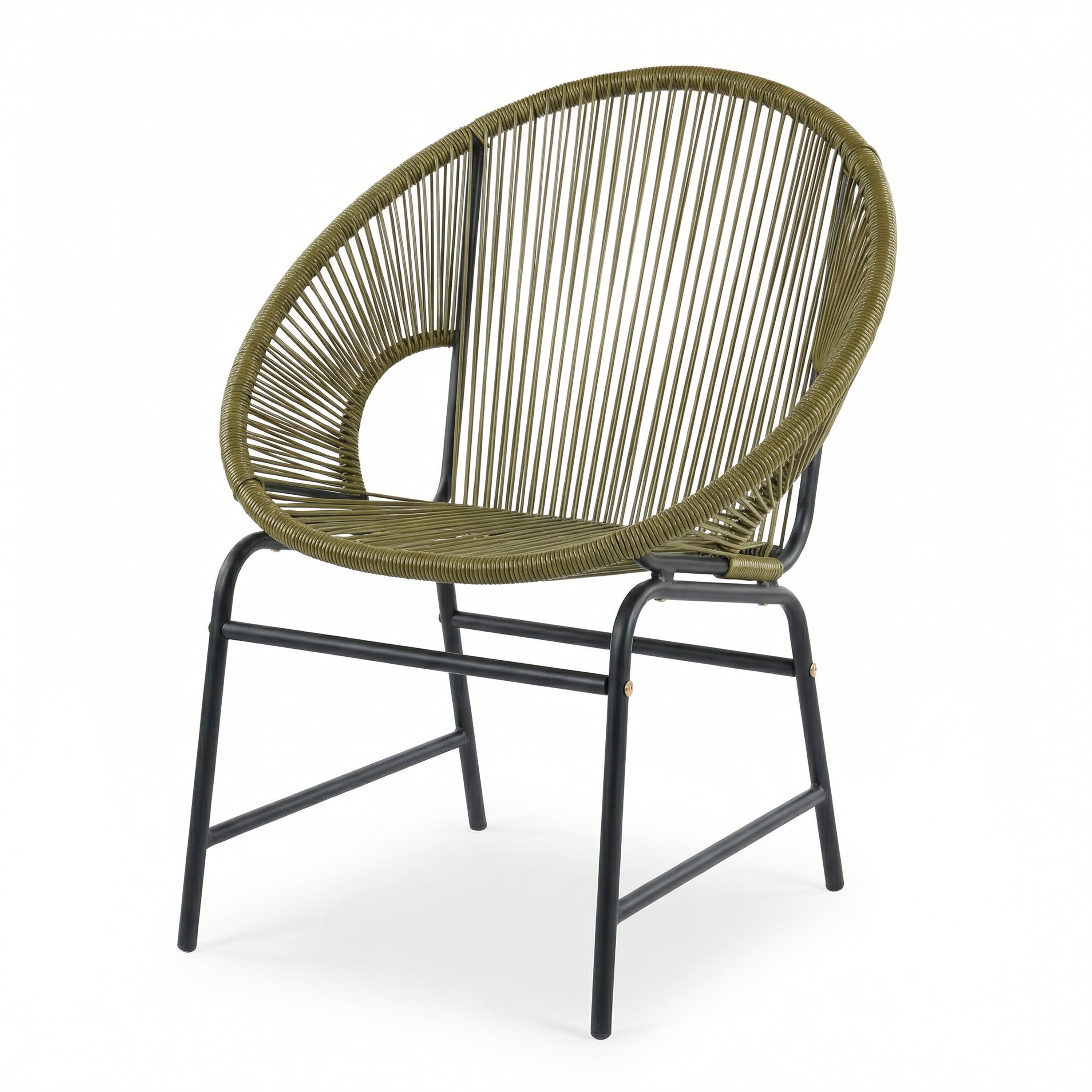 NUSA OUTDOOR PATIO WICKER CHAIR, TEAL PE RATTAN & IRON FRAME, SET OF 2
