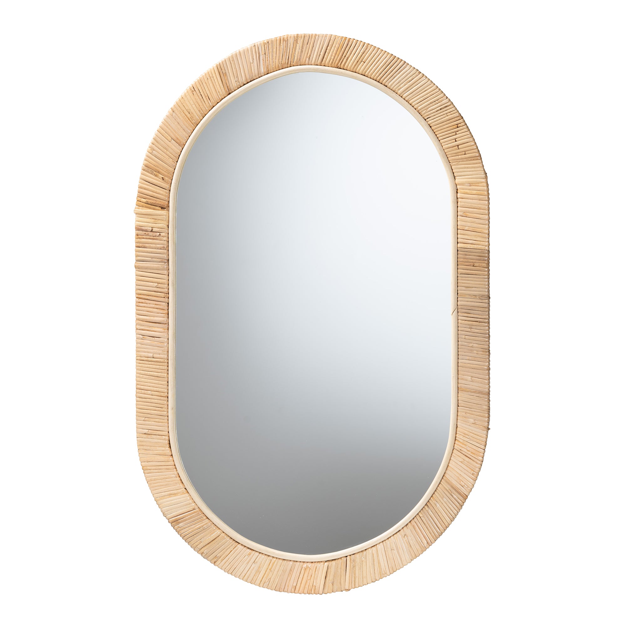 Marek Mahogany Wood and Rattan Oval Mirror