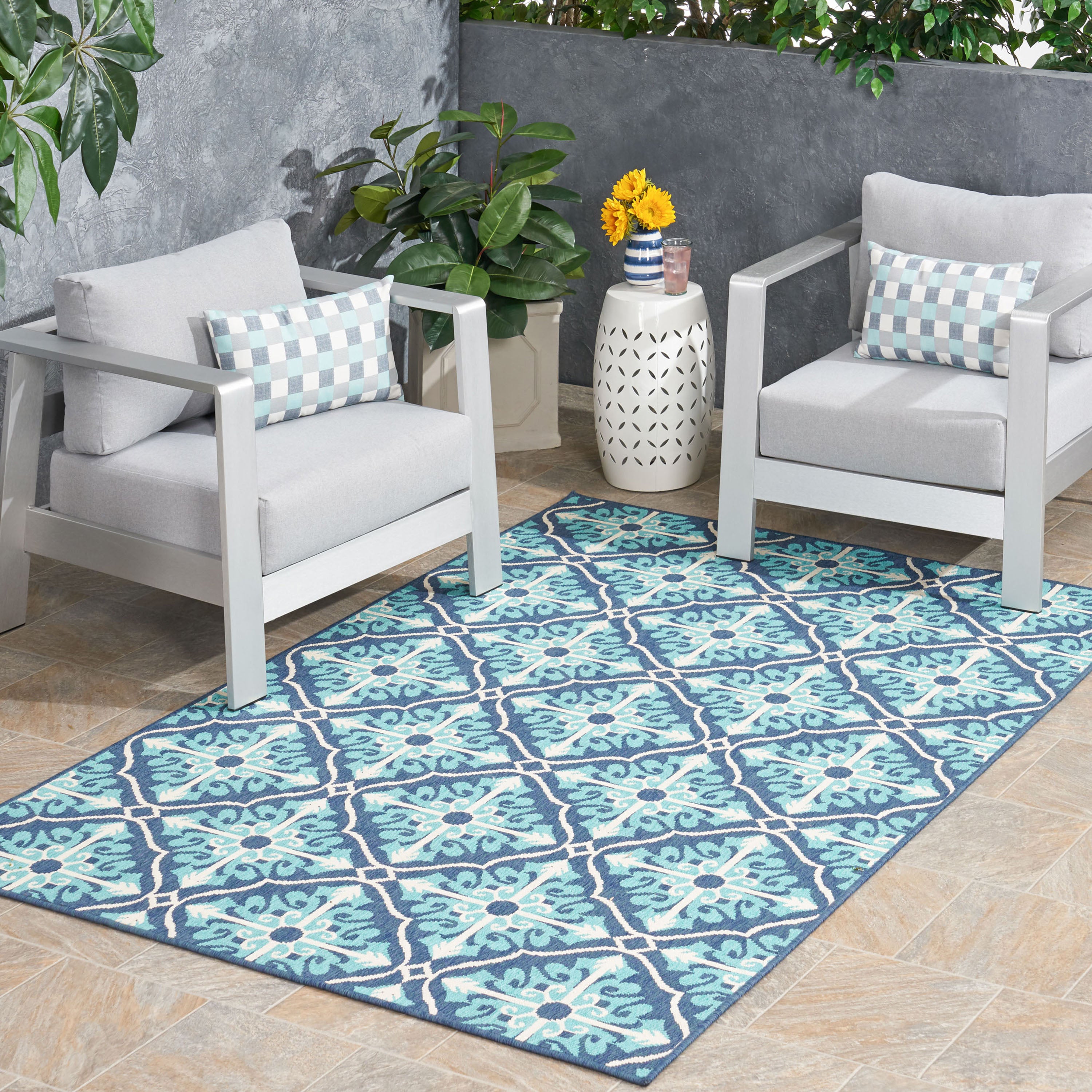 Realized Outdoor Rug with Rectangle Shape and Trellis Pattern