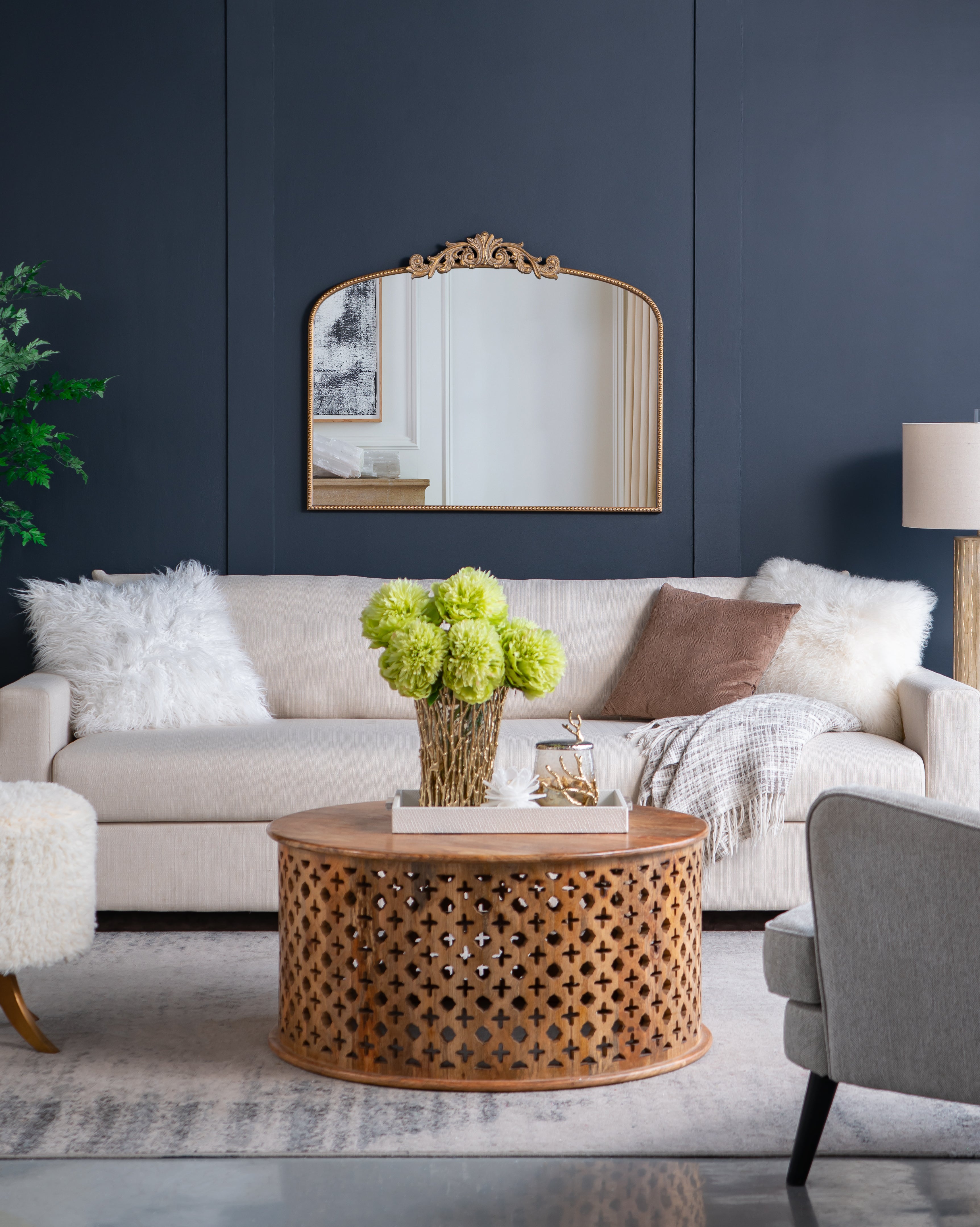 Arch Wall Mirror with Baroque Inspired Frame