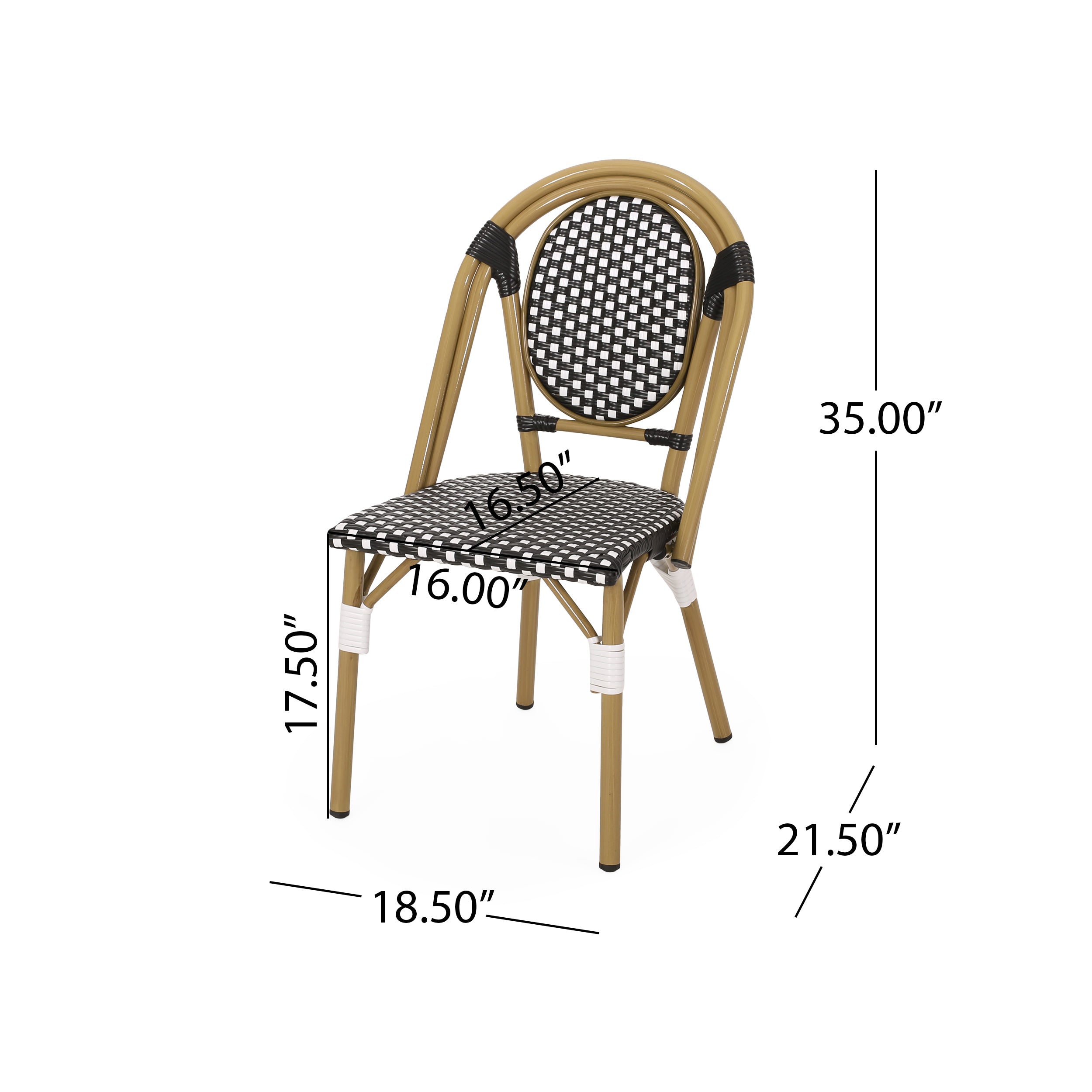 PE Rattan and Aluminum Bistro Chair with Sloped Arms, Set of 2