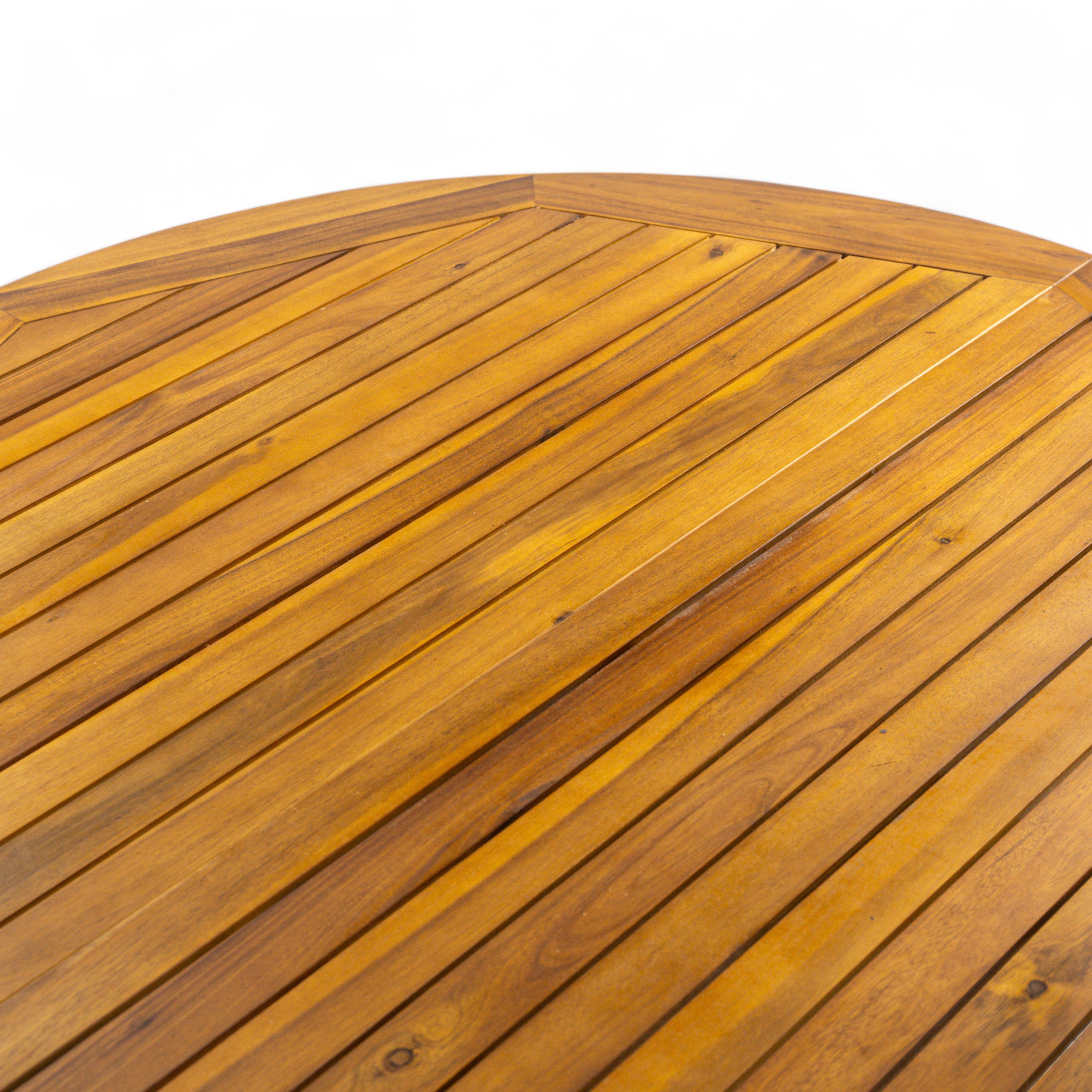 Stanford Outdoor Round Acacia Wood Dining Table with X Base