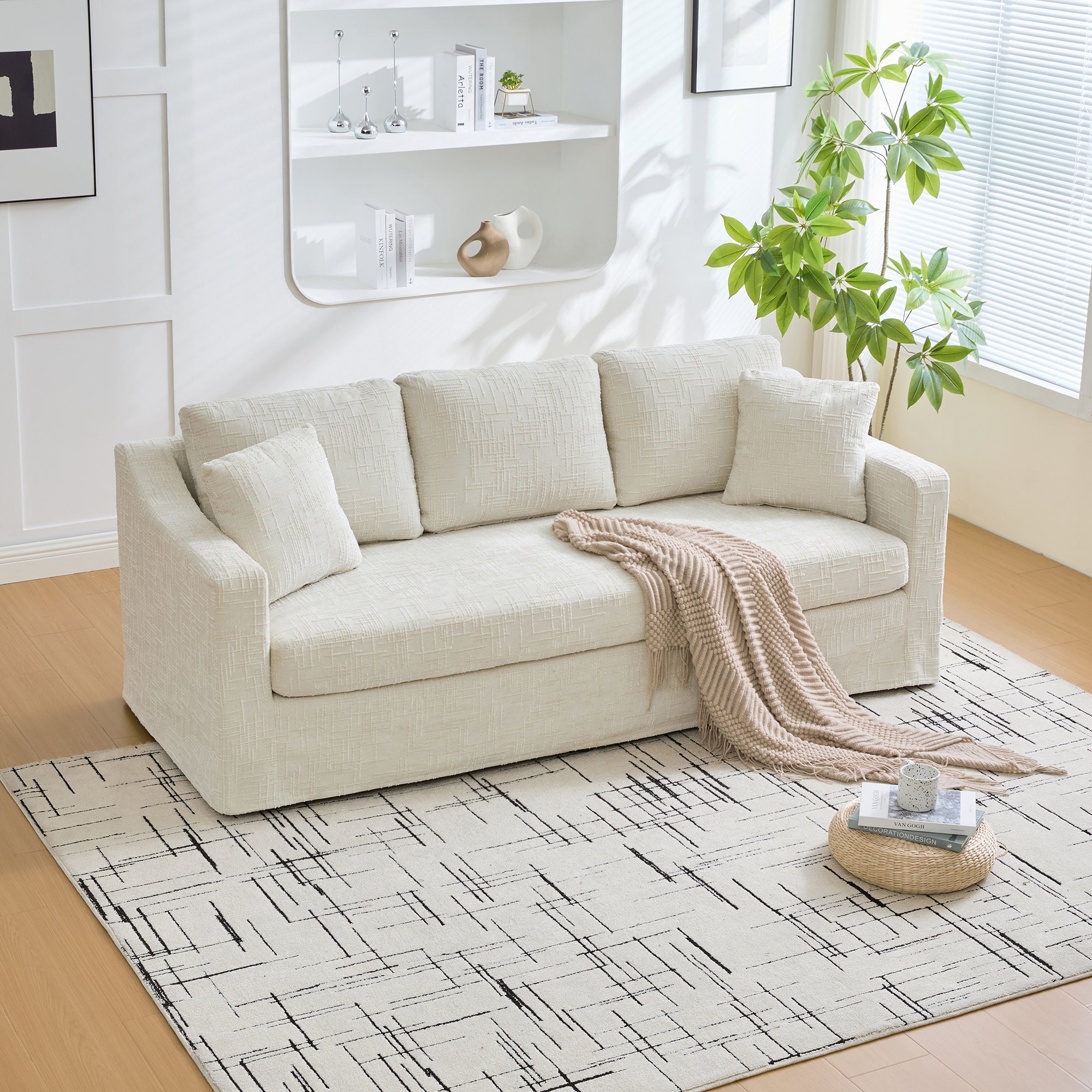 Three-Seater Modern Casual Chenille Sofa with Deep Seat