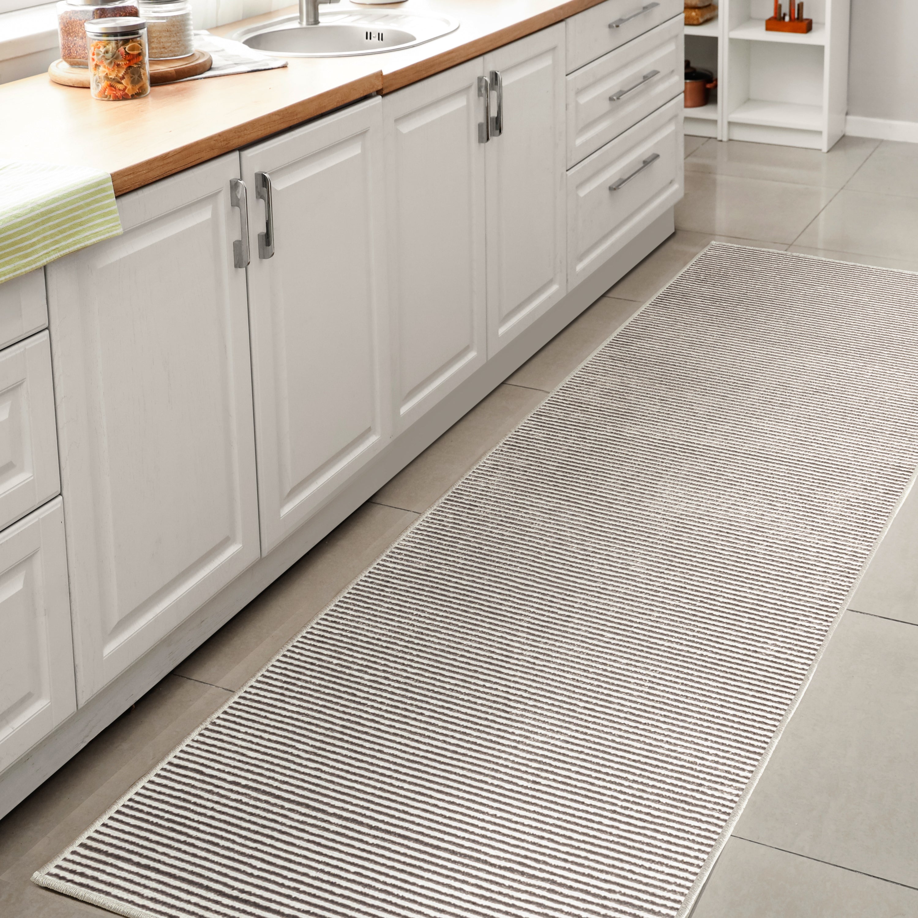 Cole Modern Minimalist Pinstripe High-Low Area Rug