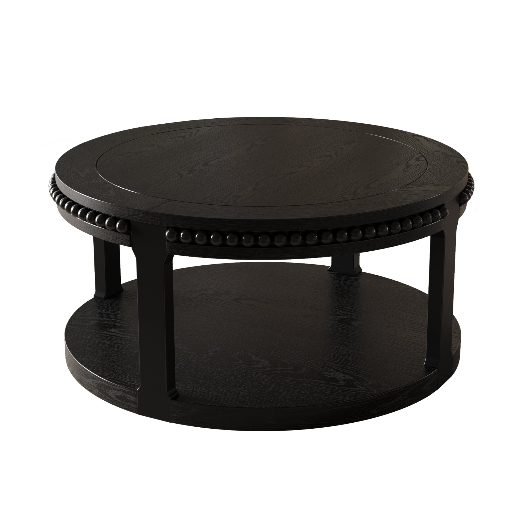 Round Solid Wood Coffee Table with Beaded Accent Edge