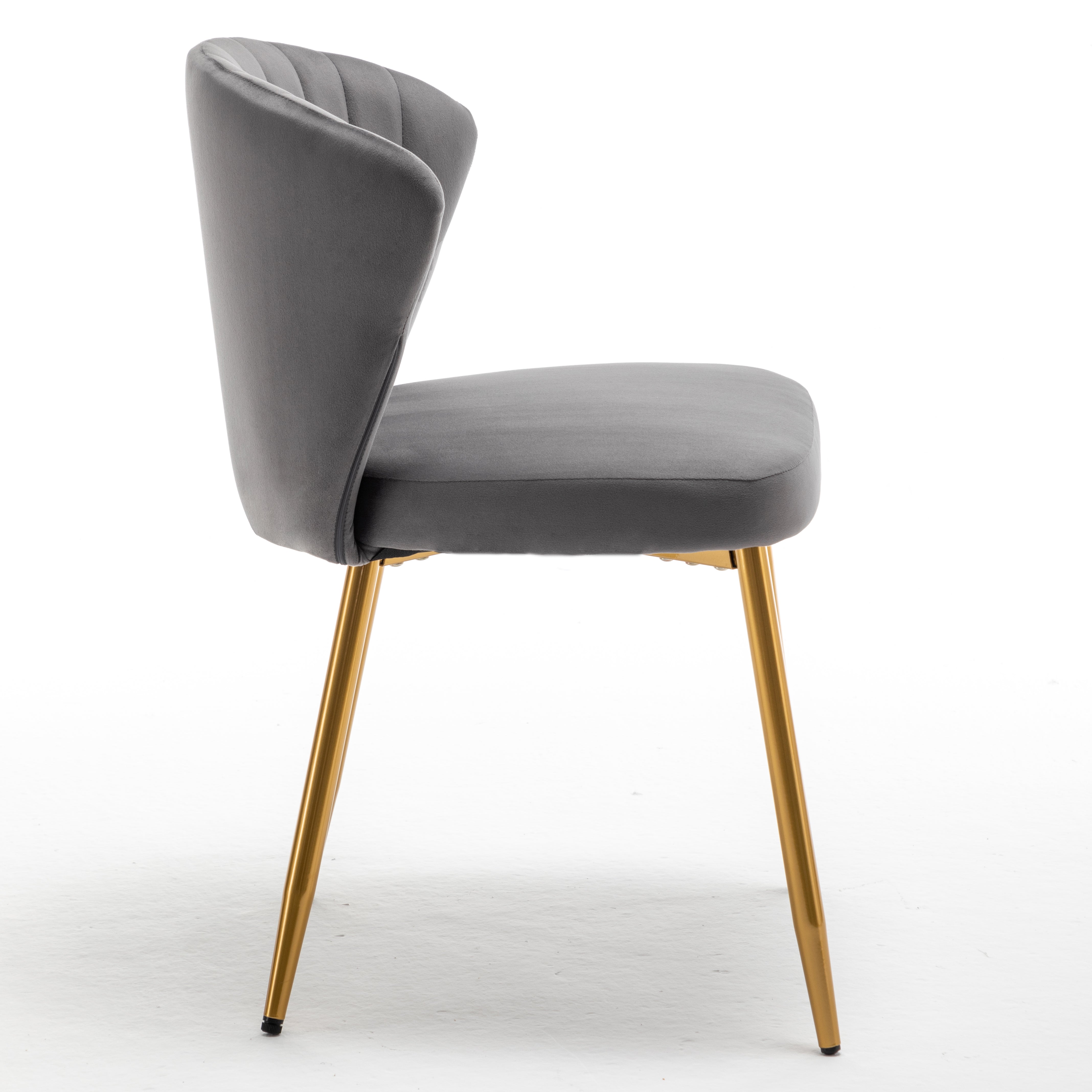 Modern Velvet Armless Accent Chair, Channel Tufted Dining Chair with Gold Metal Legs, Upholstered Side Chair for Living Room Bedroom Small Spaces