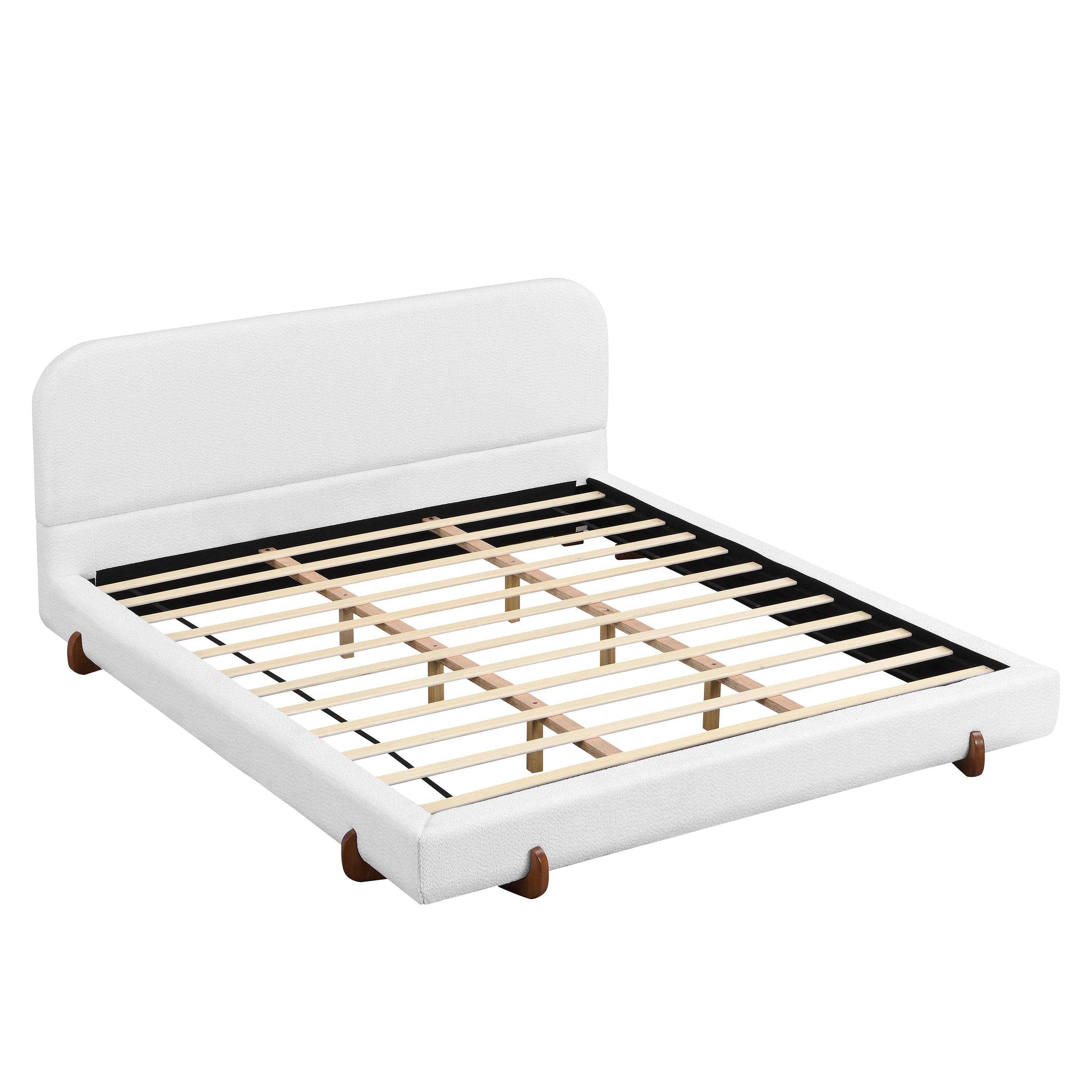 Fabric and Solid Wood Legs Upholstered Bed Frame