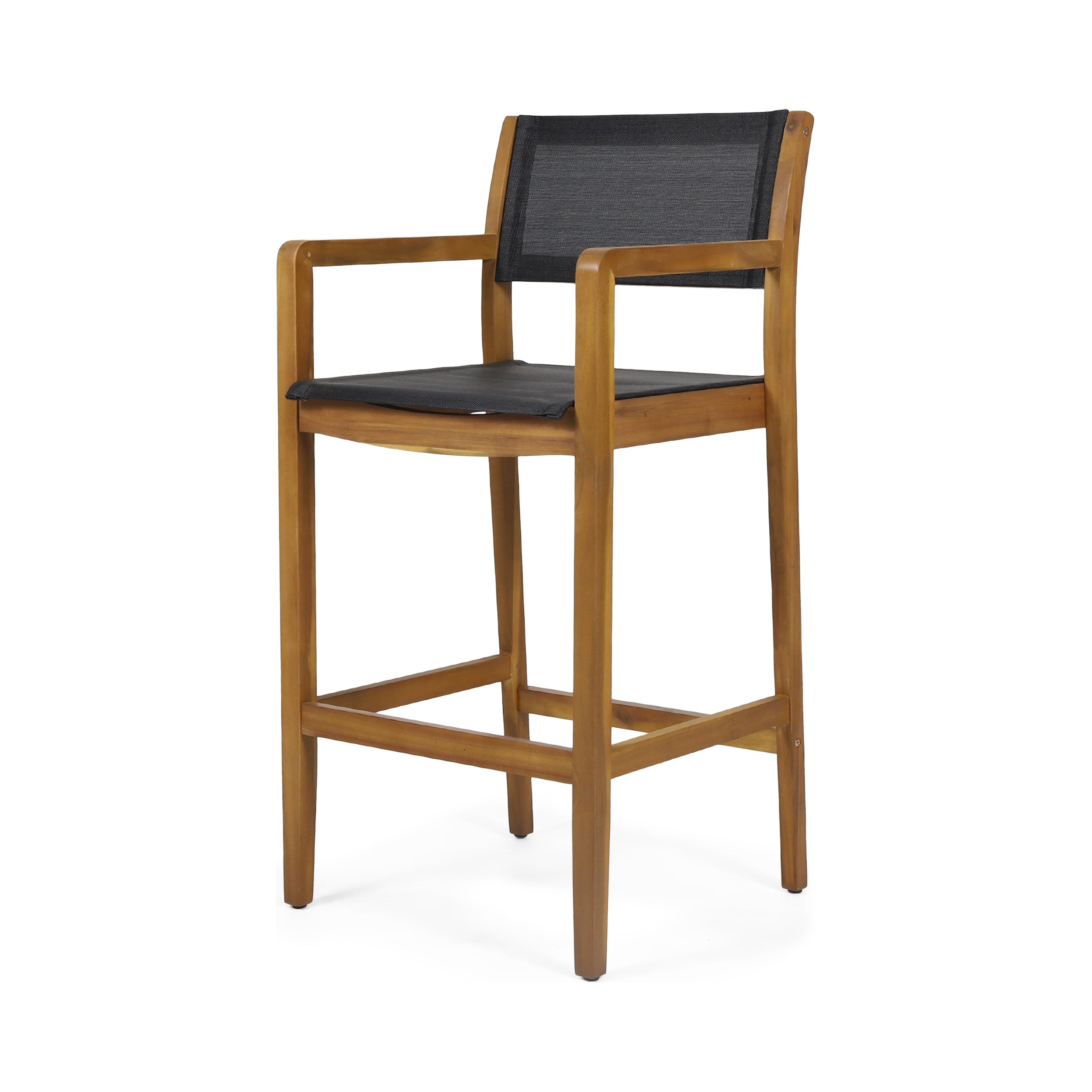 Santana Outdoor Acacia Wood Barstools With Outdoor Mesh, Set of 2
