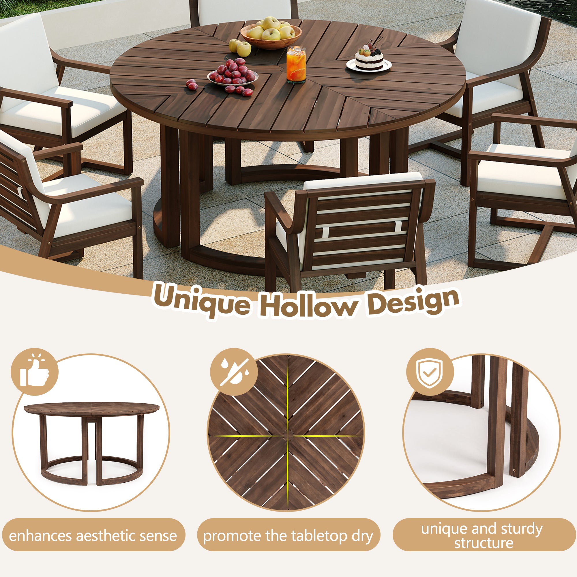 TREXM Patio Dining Table Set for 6