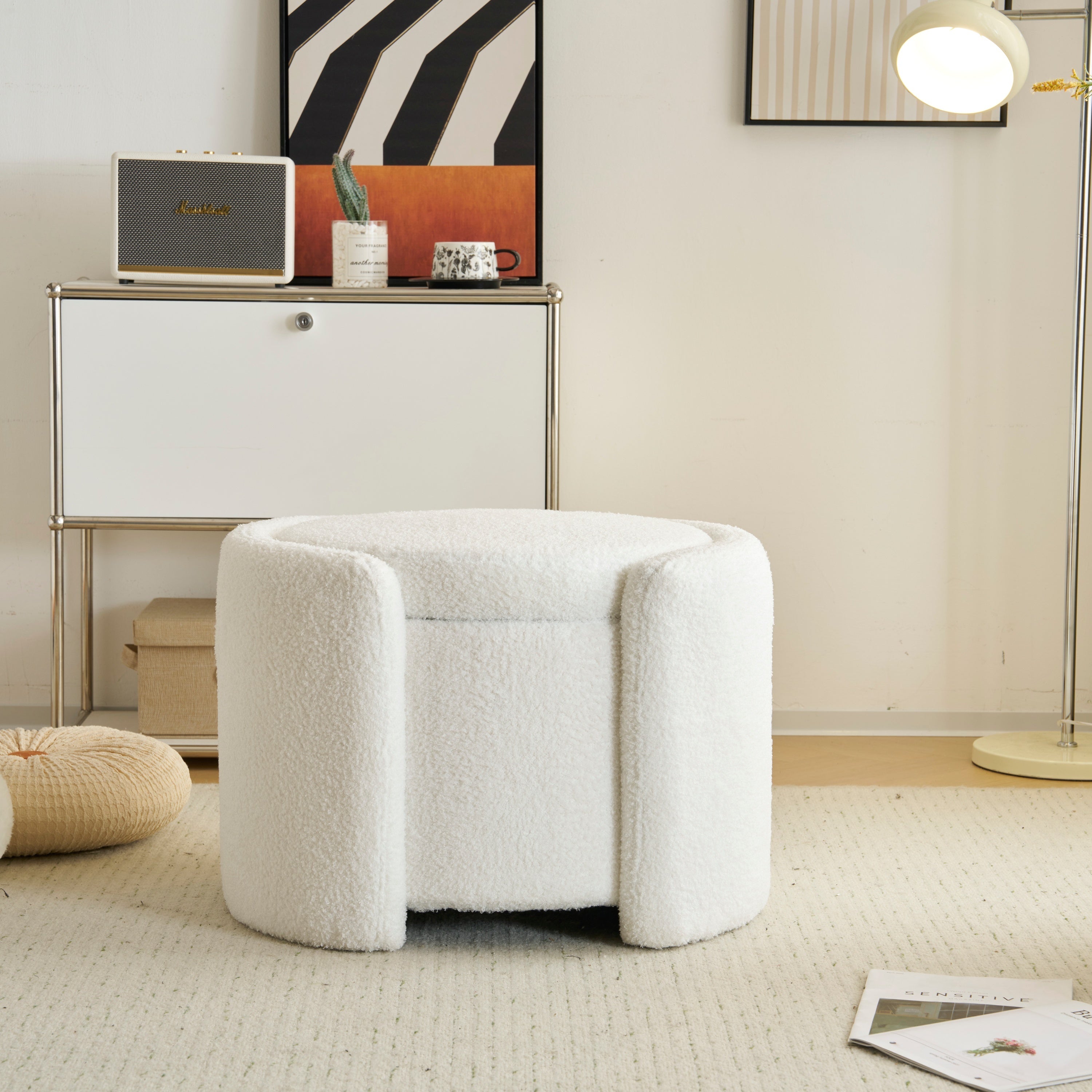 Cozy Boucle Storage Ottoman