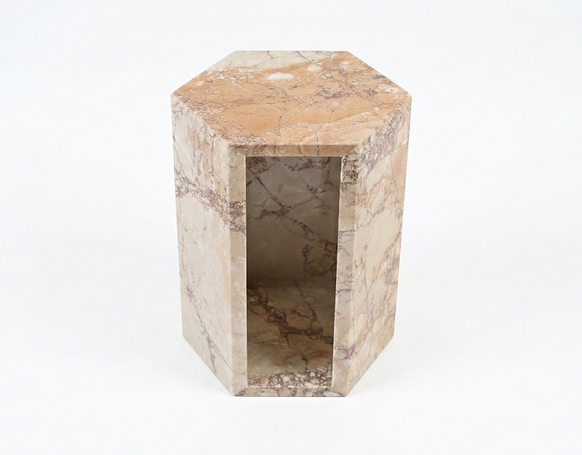 Rose Tea Vein Natural Pink Marble Hexagon Side Table