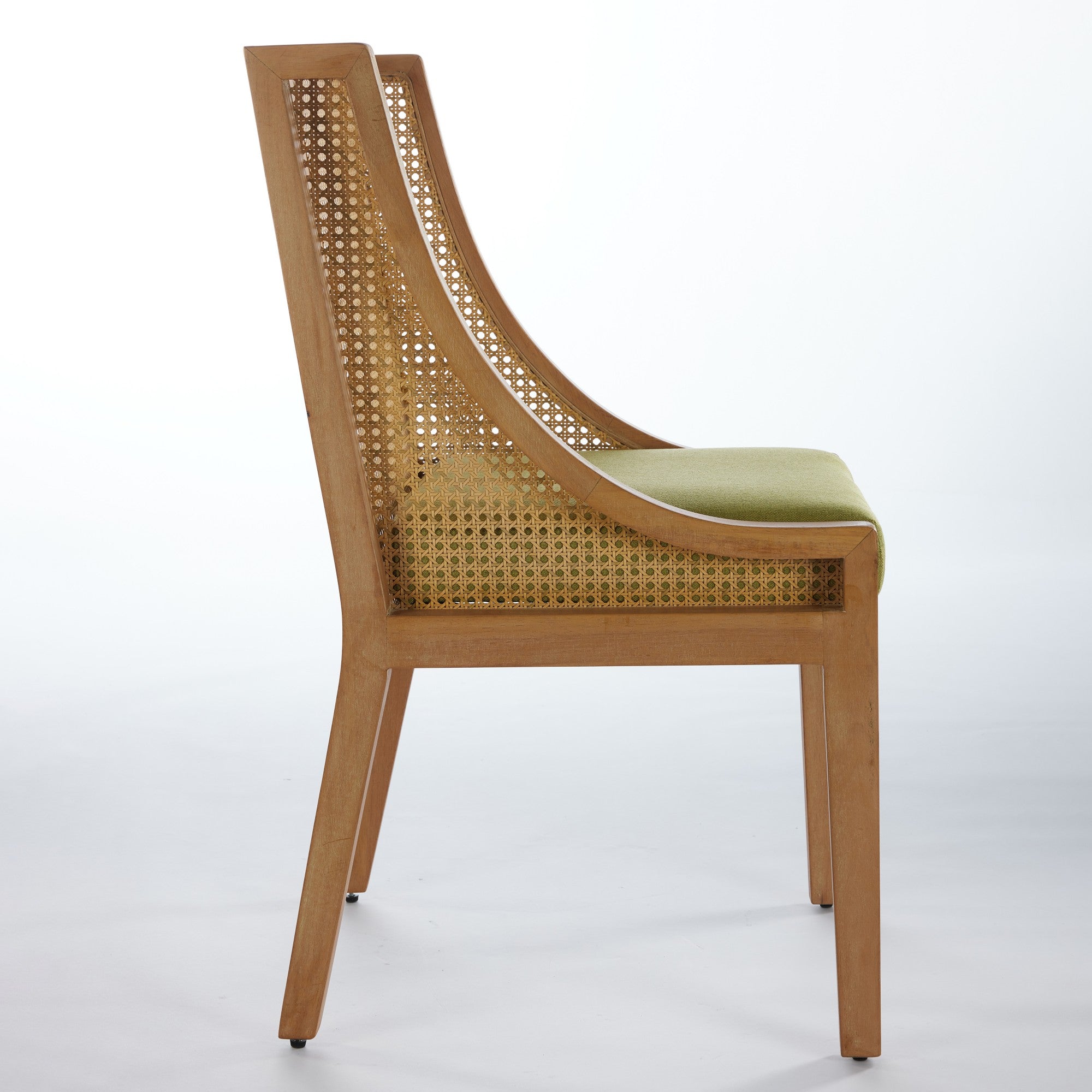 Linen Upholstered Rattan Dining Chair with Decorative Armrests
