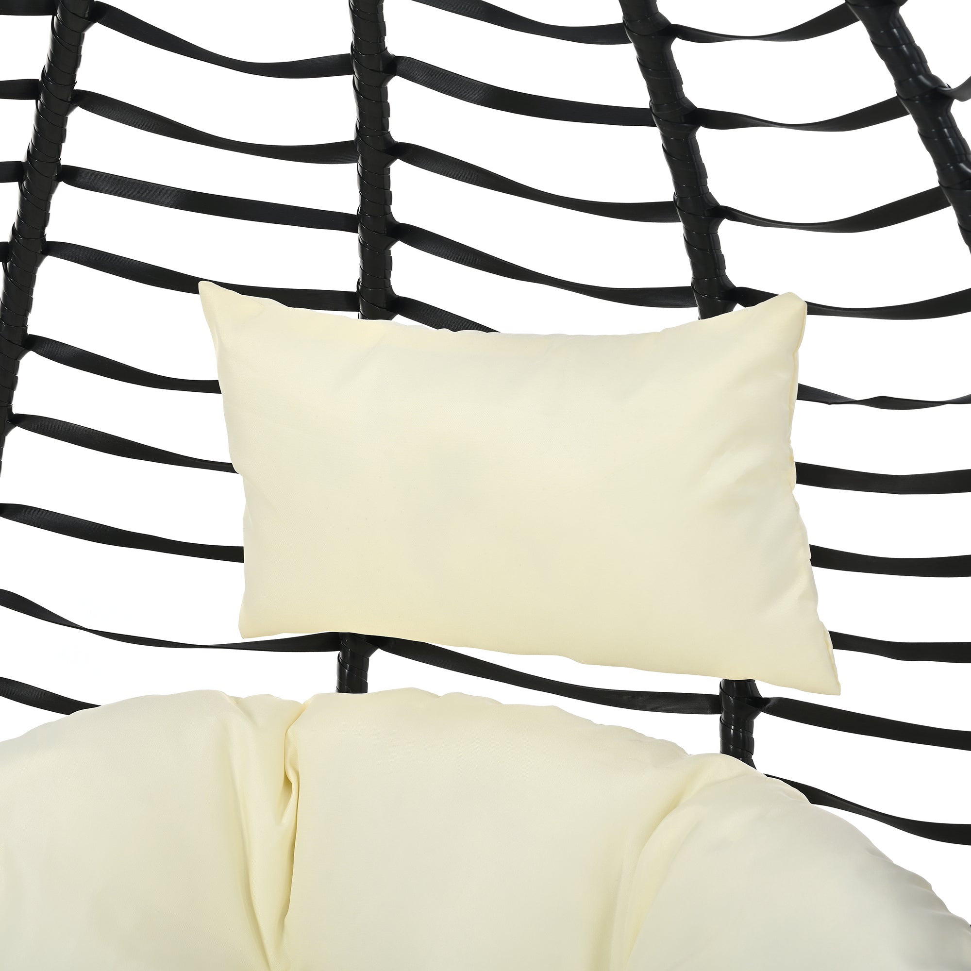 Foldable Rattan Egg Swing Chair with Iron Frame, Plush Cushion & Removable Headrest