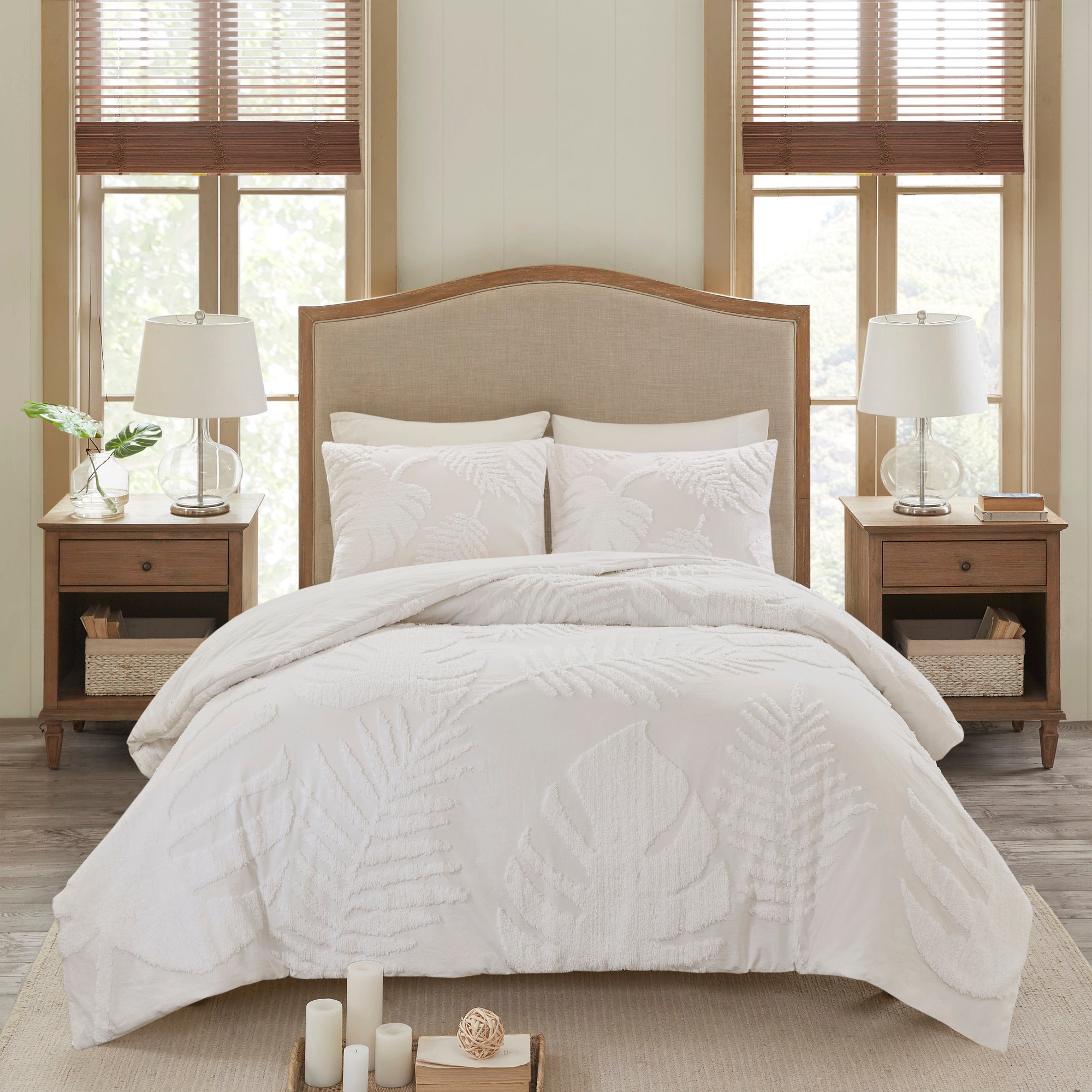 Bahari 3-Piece Tufted Cotton Chenille Palm Duvet Cover Set