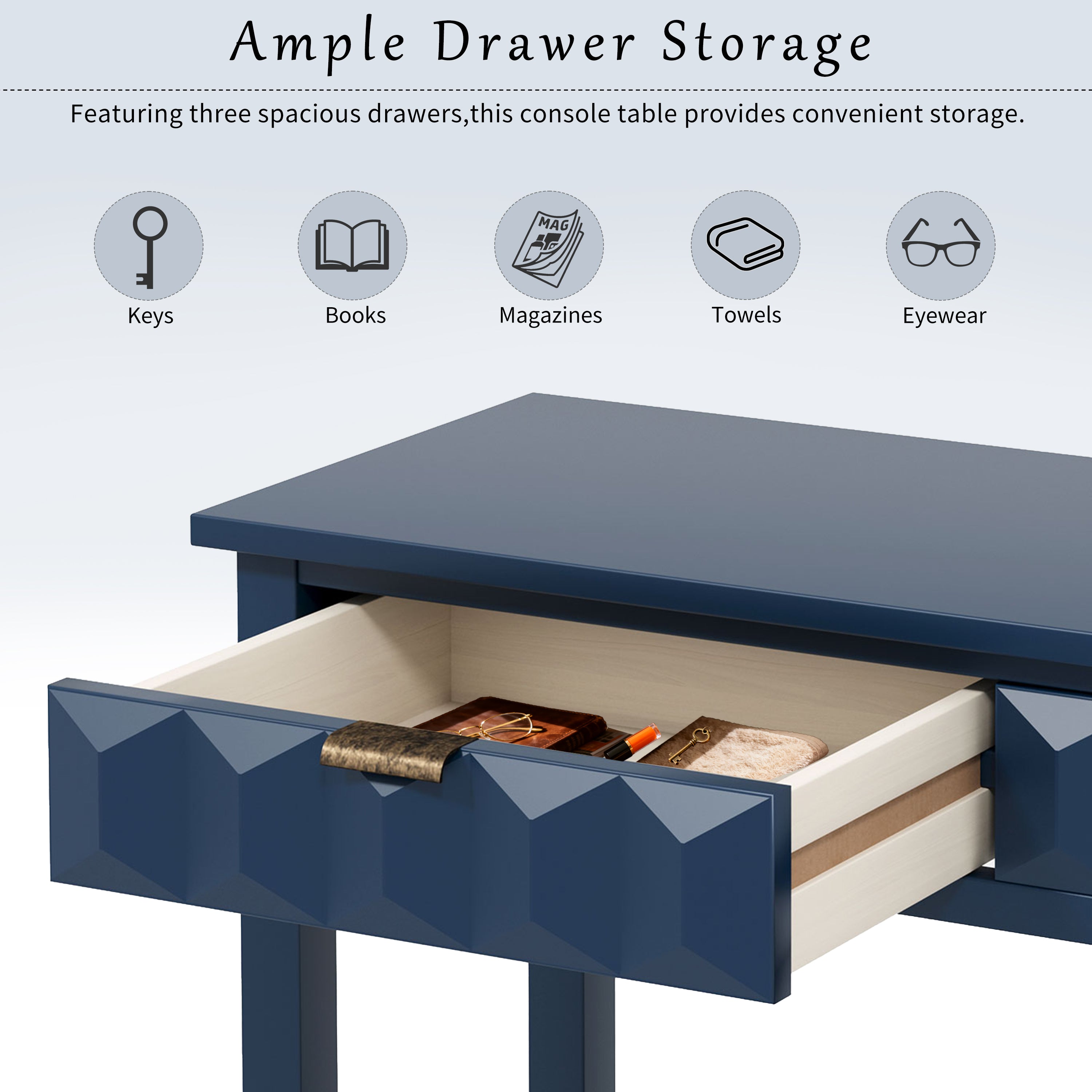 Honeycomb Pattern Console Table with 3 Drawers