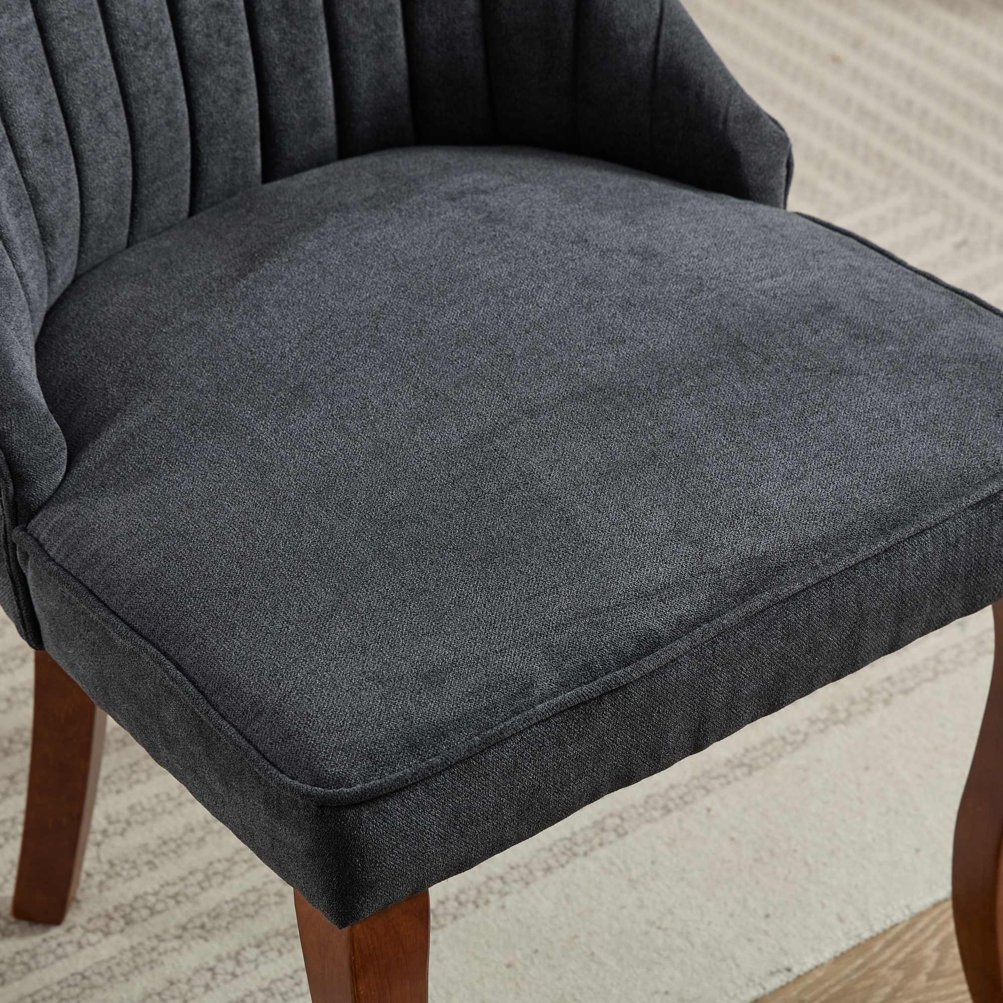 Rayon Cloth Flocking Linen Dining Chairs Channel Kitchen Dinner Chair Comfy Fabric Upholstered Accent Chair for Dining Room with Curved Solid Wood Legs,Set of 2 (Black), SW1847BK