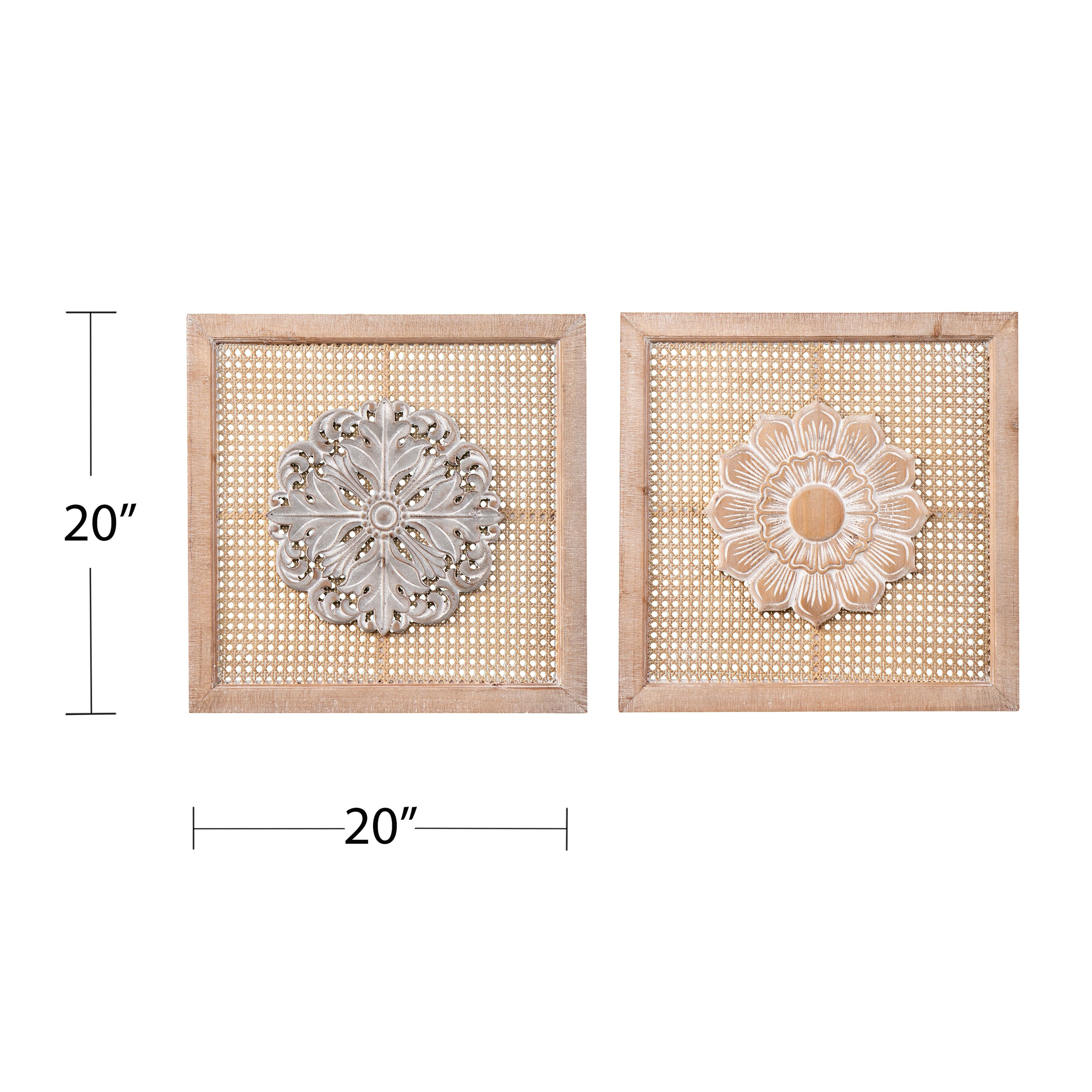 2-Piece Rattan Wall Decor Set with Carved Floral