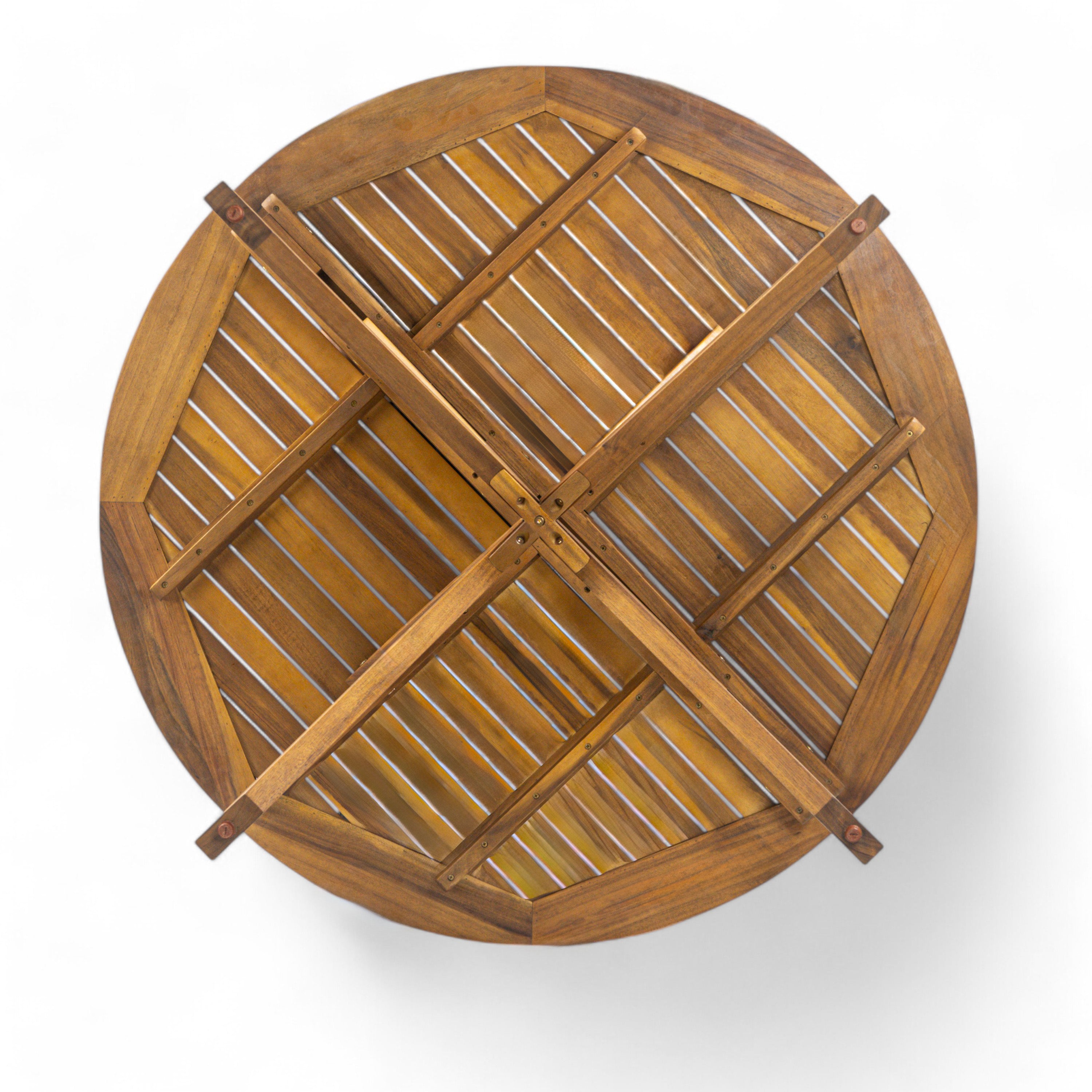 Stanford Outdoor Round Acacia Wood Dining Table with X Base