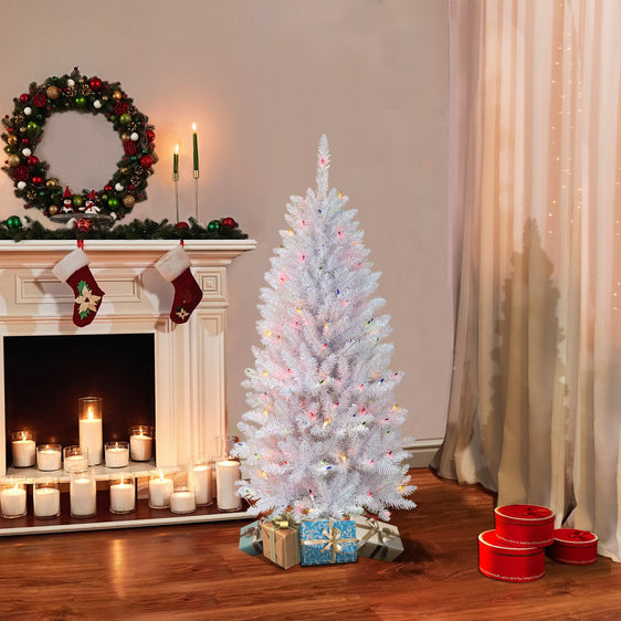4.5-ft-Pre-lit-White-Fraser-Fir-Pencil-Artificial-Christmas-Tree-with-Multi-Color-Lights-&-Metal-Stand-Christmas-Trees