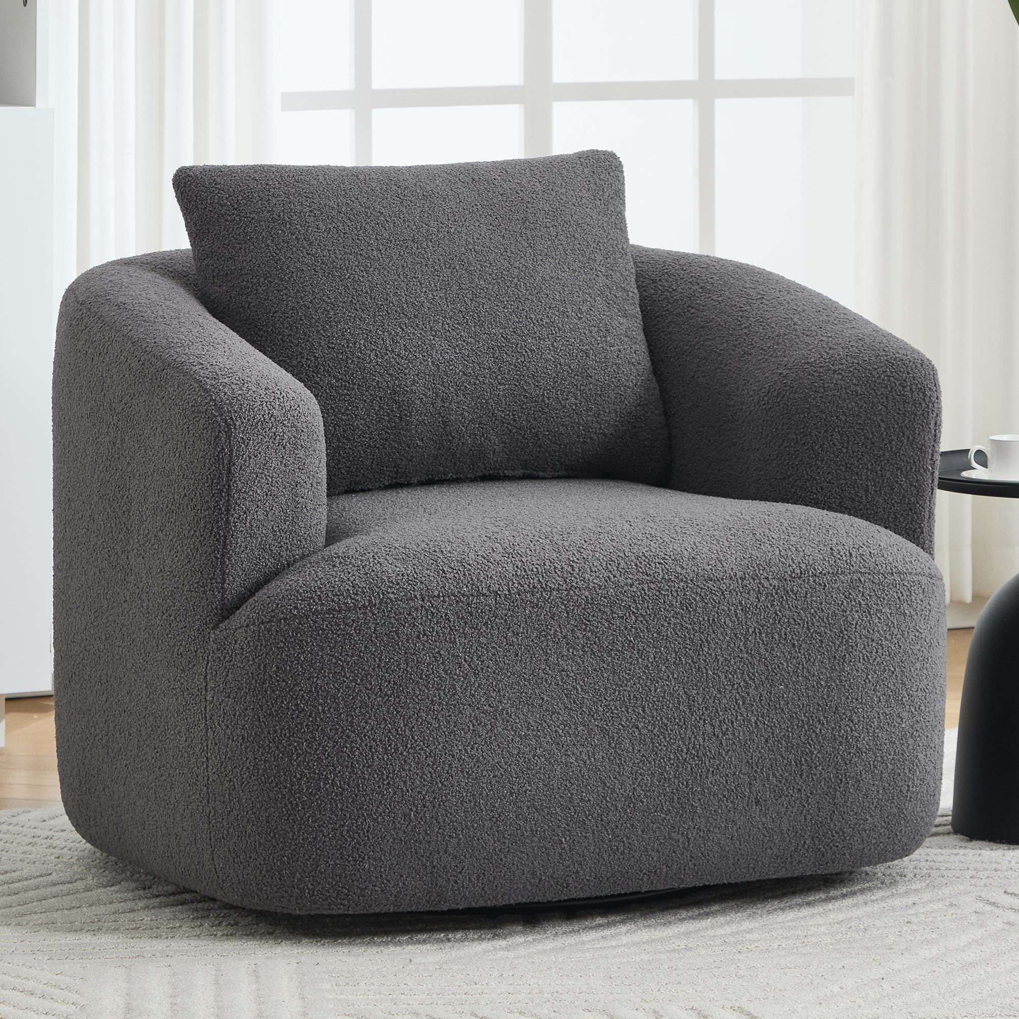 Teddy Fleece 360° Swivel Round Upholstered Comfy Accent Chair With Pillow