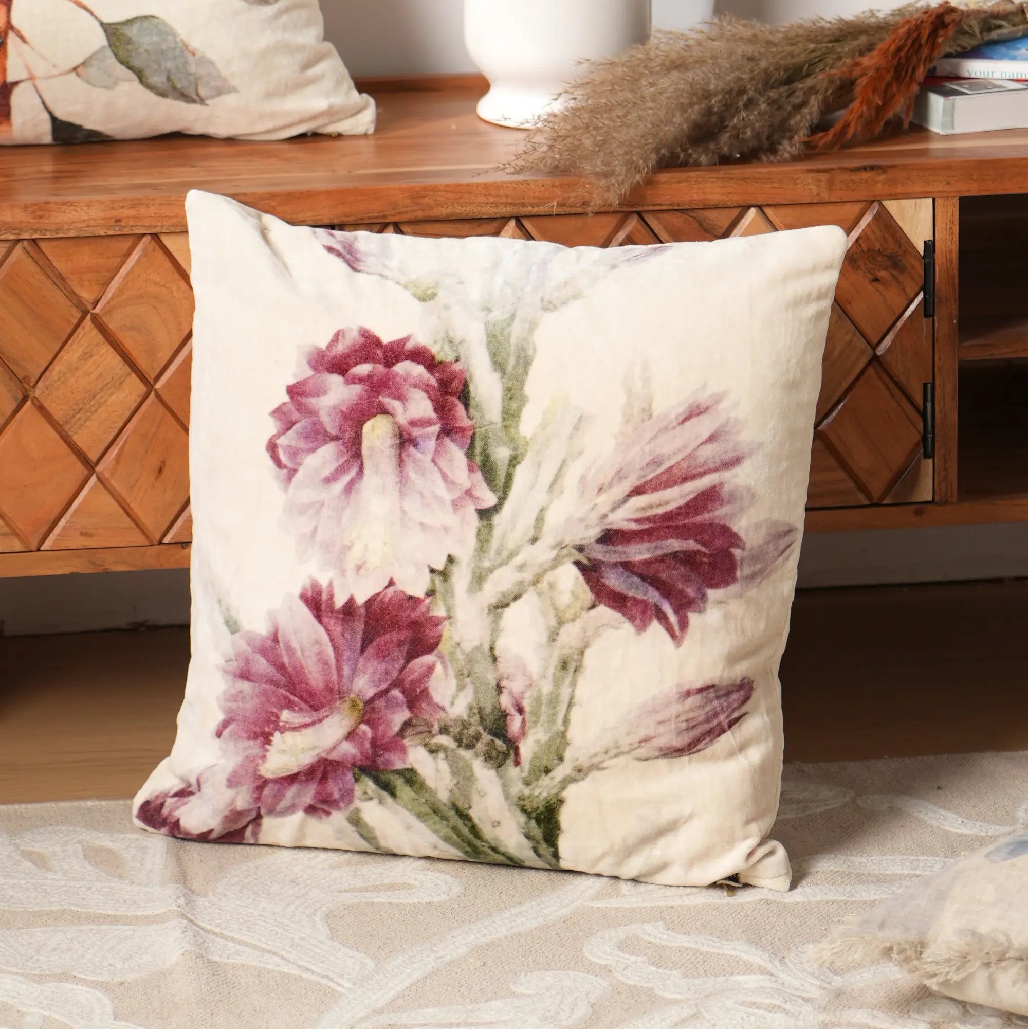 Cotton Velvet Flower Printed Pillow