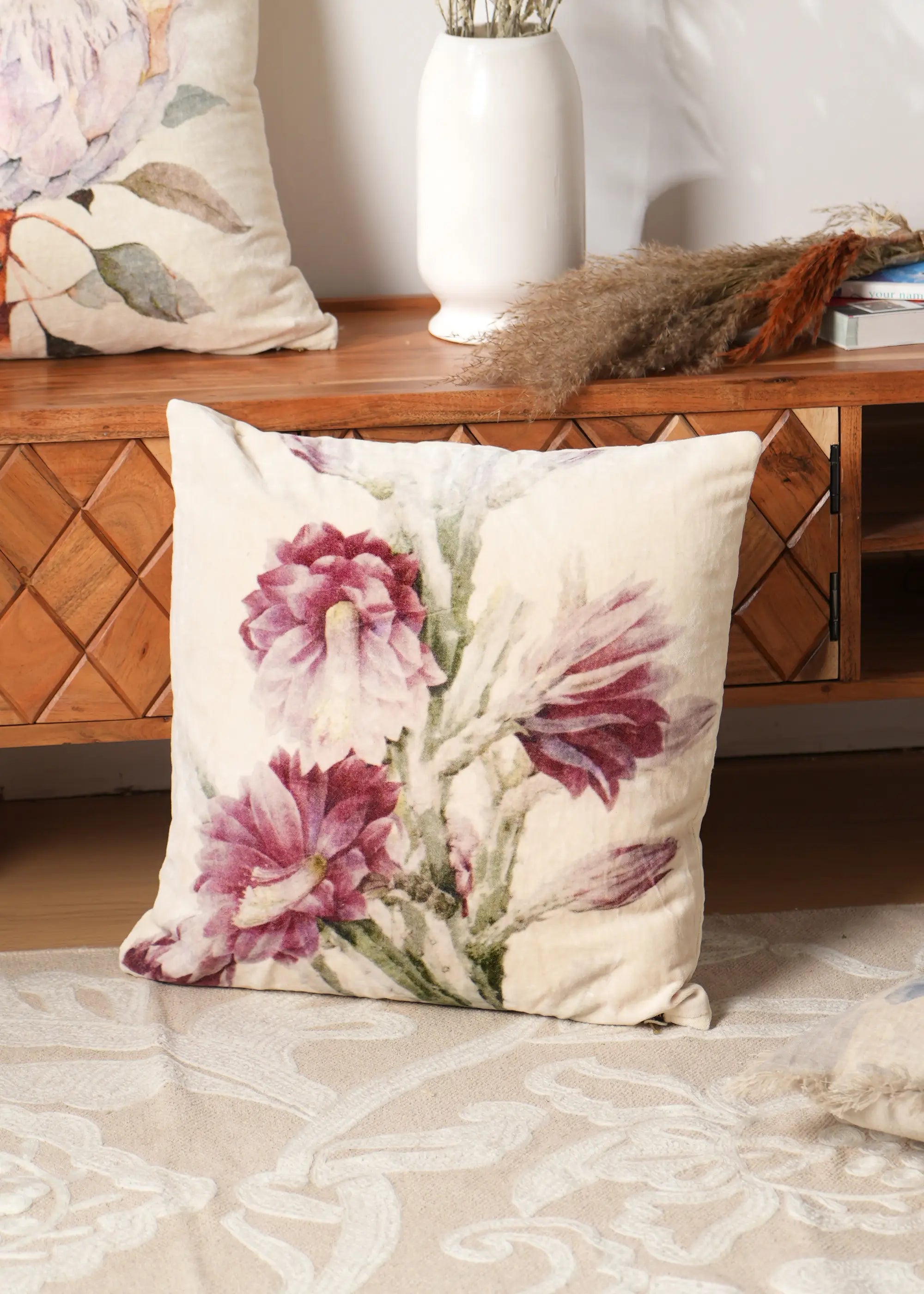 Cotton Velvet Flower Printed Pillow