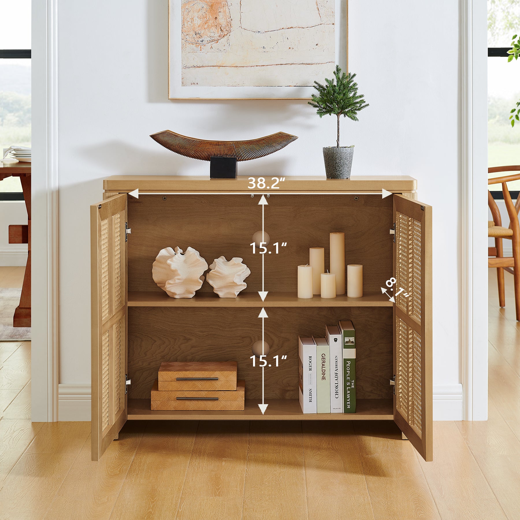 Mid-Century Modern Rattan Accent Storage Cabinet