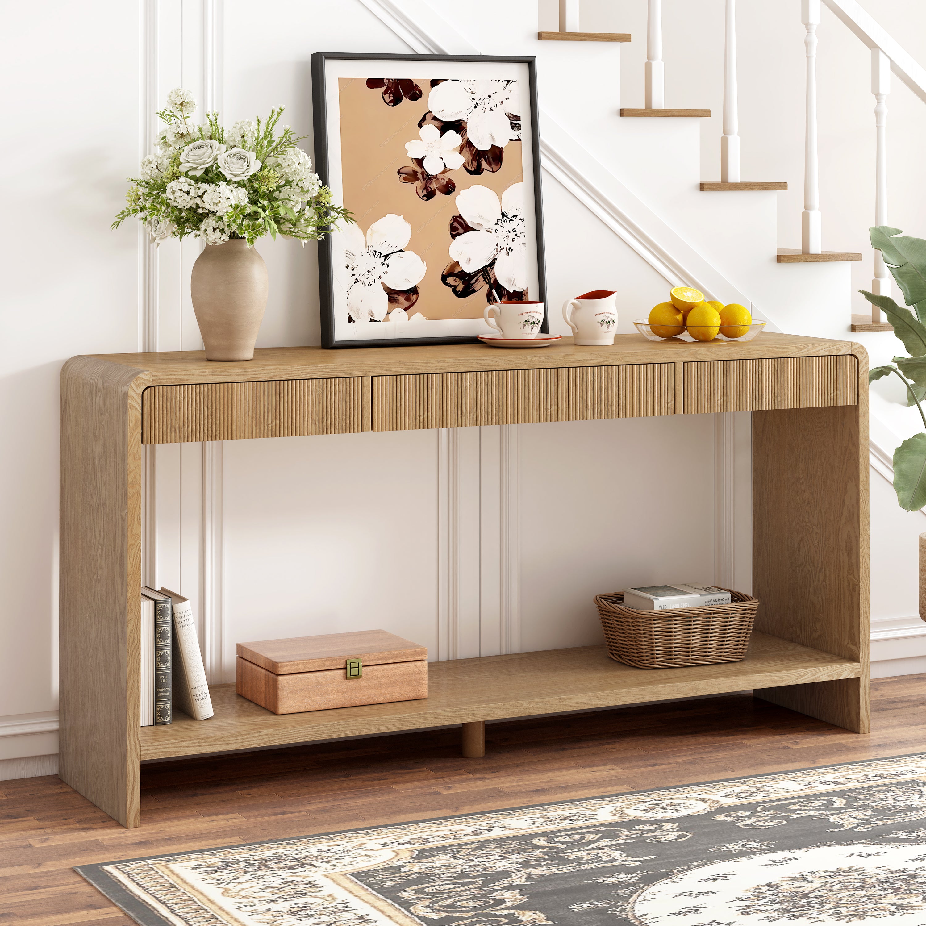 Modern 3-Drawer Console Table with Vertical Slats