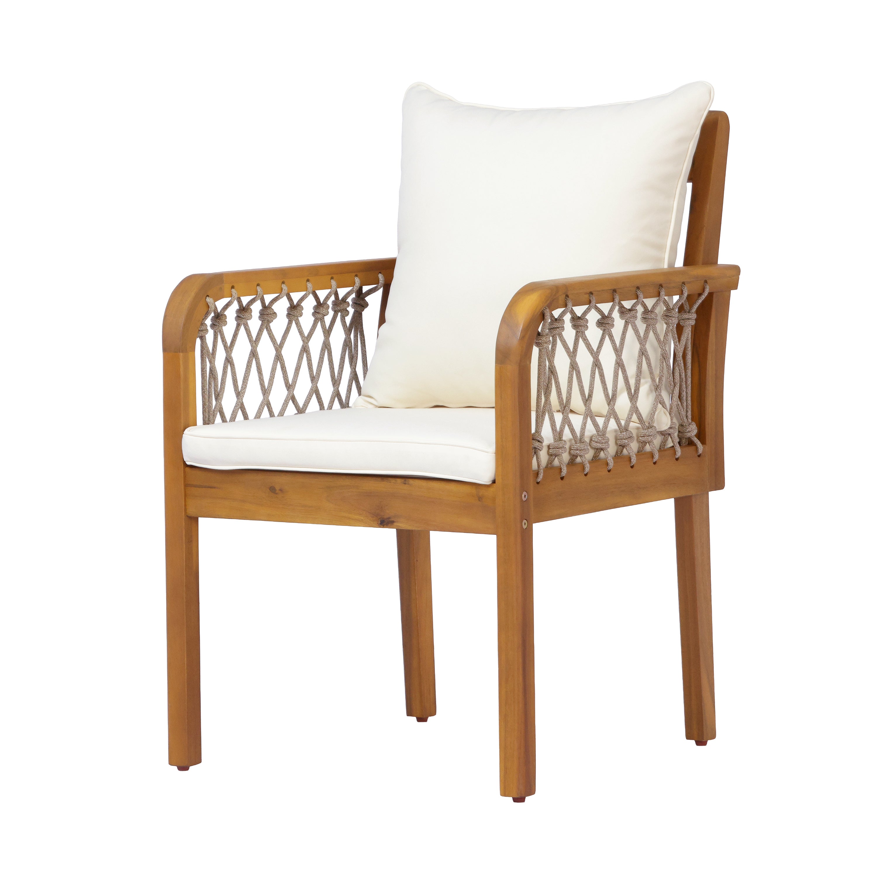 Outdoor Patio Acacia Wood Chairs With Woven Rope Arms, Set of 2