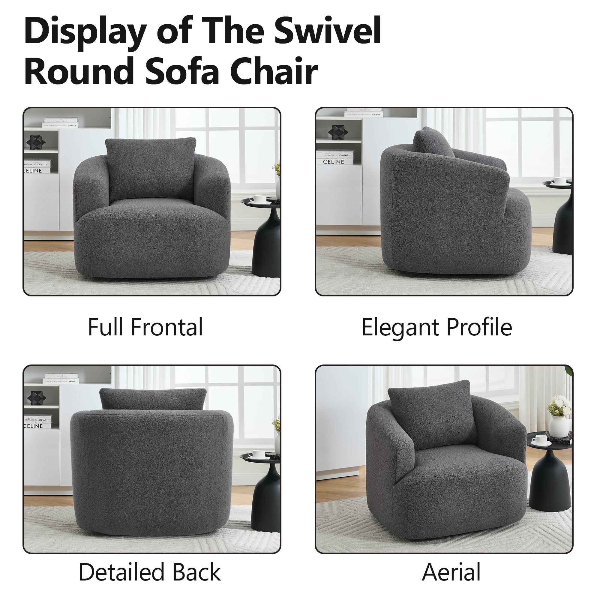 Teddy Fleece 360° Swivel Round Upholstered Comfy Accent Chair With Pillow